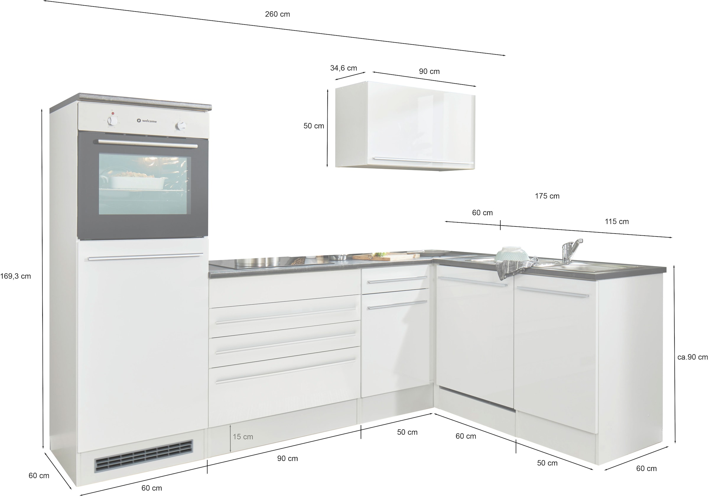 BASIC by Balculina Winkelküche »Jazz«, Stellbreite 260x175 cm, wahlweise mit E-Geräten