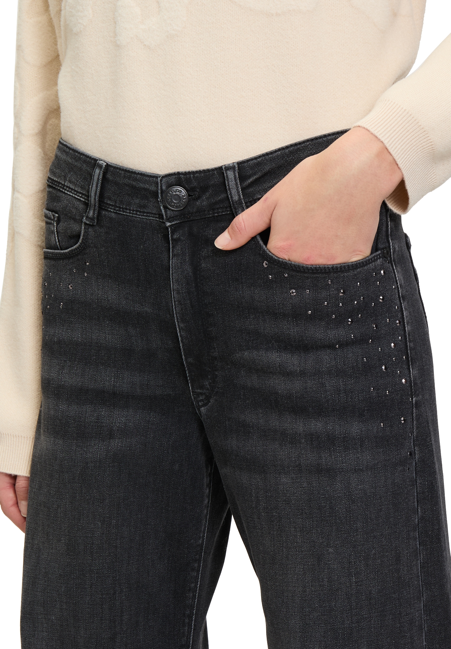 Betty&Co Taillenhose »High Waisted-Jeans mit Strass«