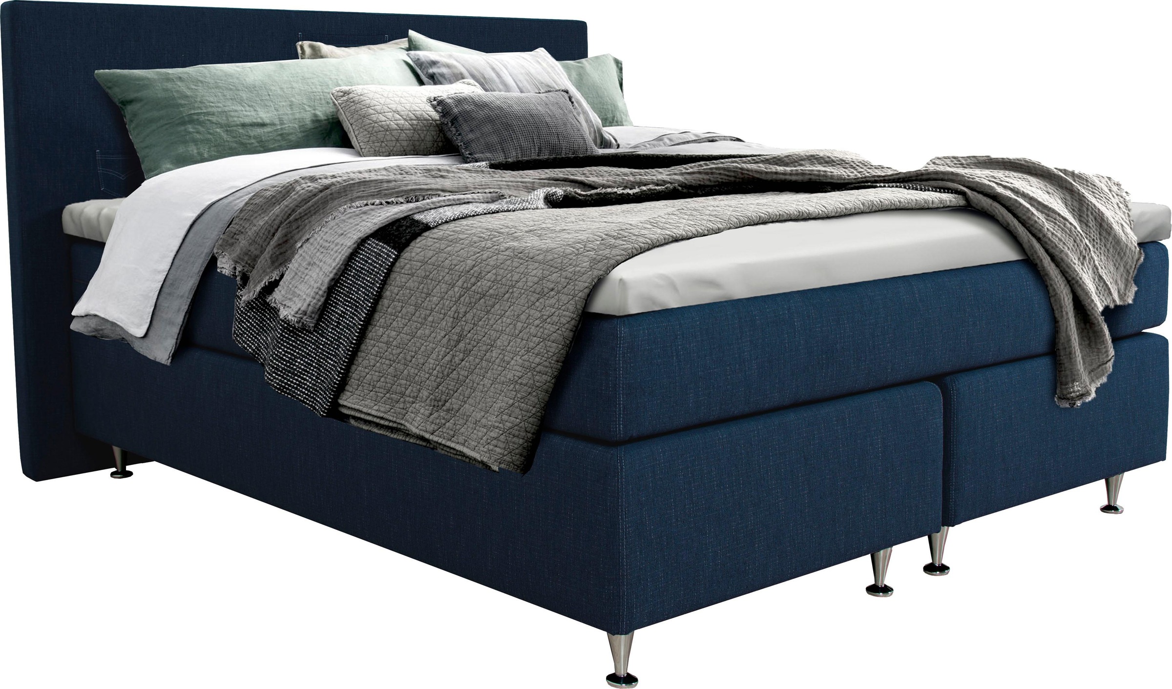 INOSIGN Boxspringbett »Zahara«, inkl. Topper, besonderes Highlight: aufgenähten Jeanstaschen - Optik