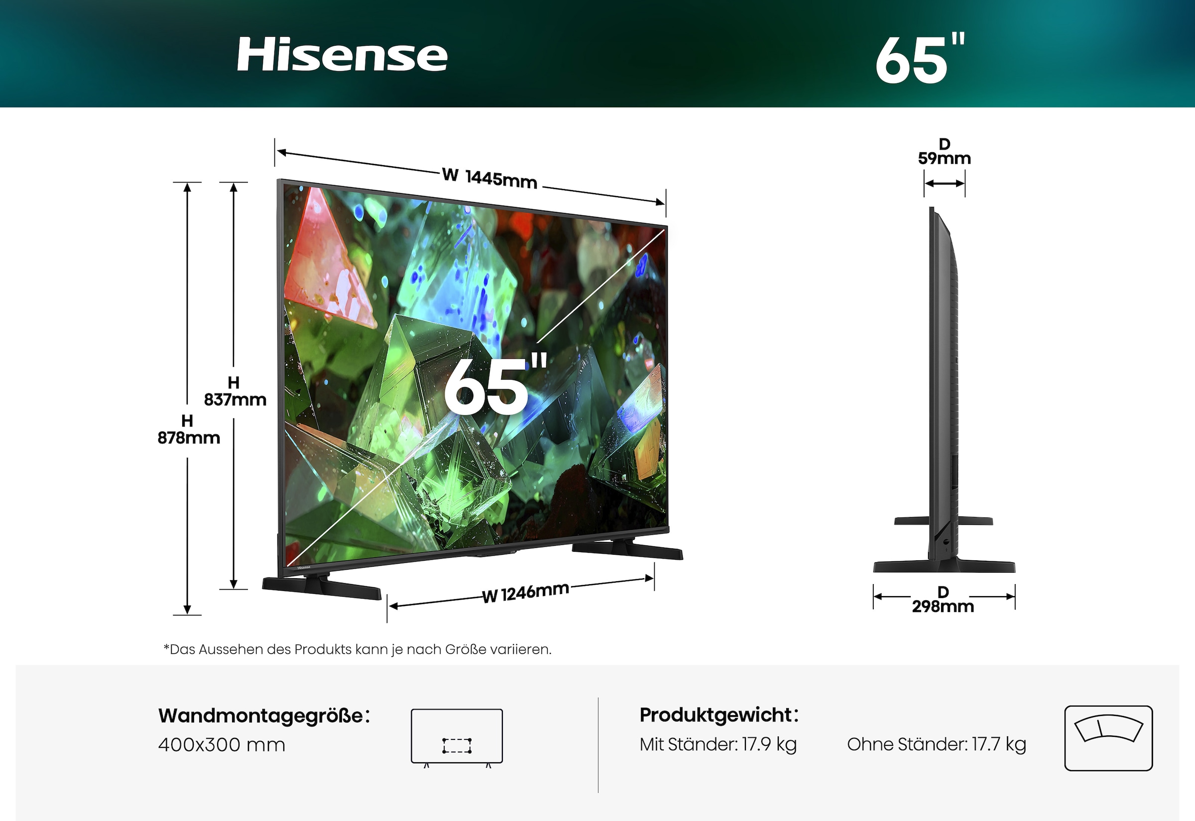 Hisense QLED-Fernseher »65E7S PRO« 164 cm/65 ″ Smart-TV