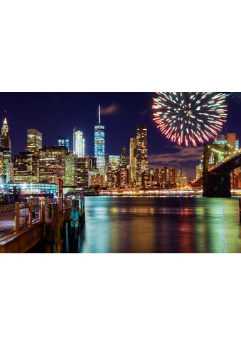 Fototapete »MANHATTAN-NEW YORK BROOKLYN BRIDGE FEUERWERK SKYLINE«