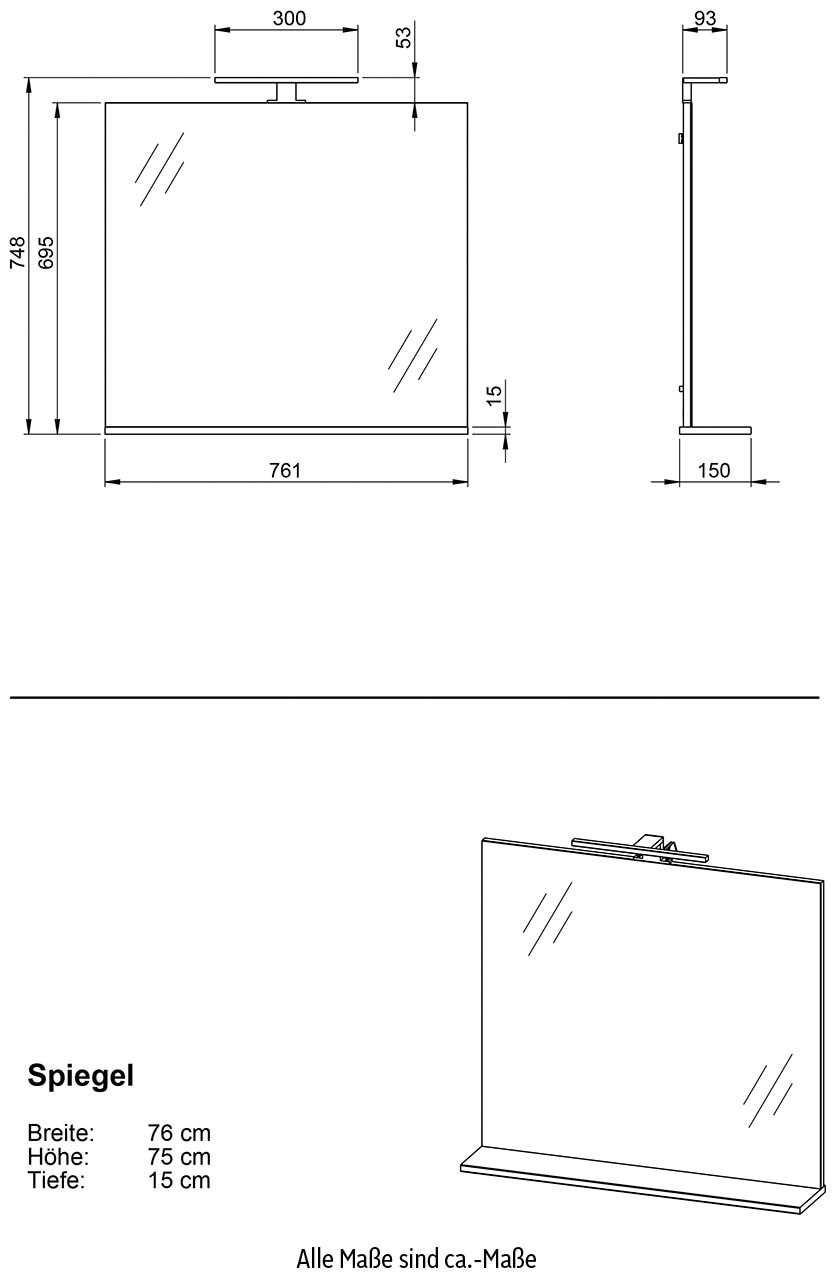 GERMANIA Badmöbel-Set »Torrance«, (5 St.), Unterschrank, Spiegel mit Beleuchtung, Schrank, Kommode, Hochschrank