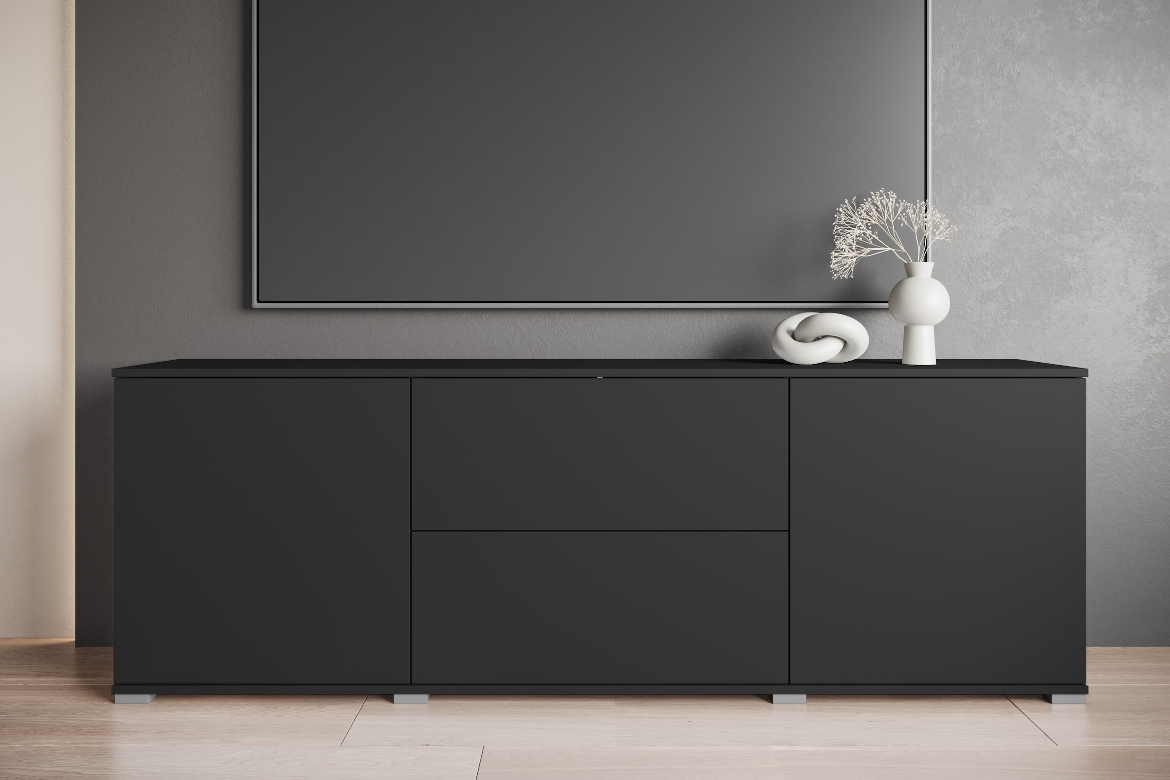 INOSIGN Lowboard »Kenia«, (1 St.), Der moderne TV-Schrank, mit 2 Türen und 2 Schubladen, Breite 180 cm