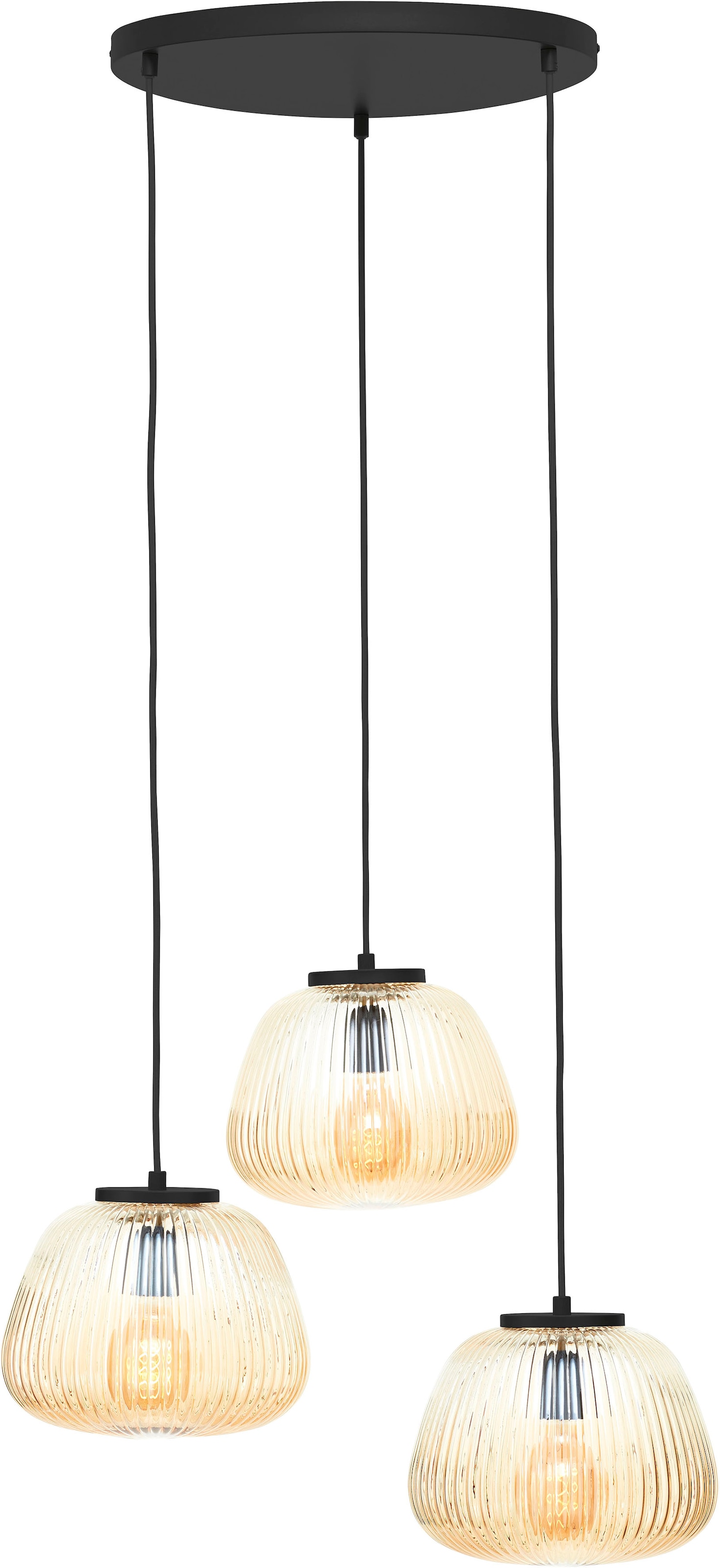 Brilliant Pendelleuchte »Kaizen«, 3 flammig, Leuchtmittel E27 | ohne Leuchtmittel, Riffelglas, D 40 cm, E27, kürzbar, Amber-Bernsteinfarben