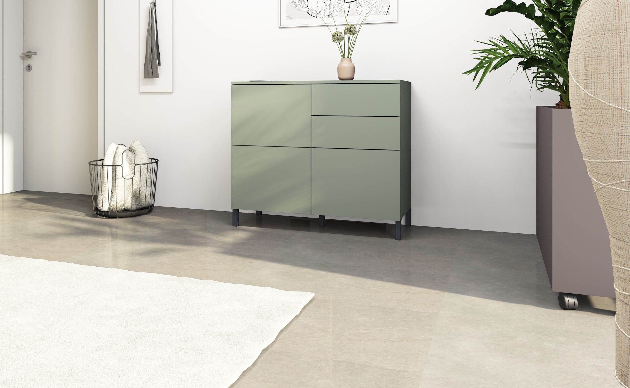 borchardt Möbel Kommode »Haama, modern, grifflos, Metallfüße, praktisch,  3 Türen« Push-To-Open, verstellbare Einlegeböden, viel Stauraum, Breite 93cm