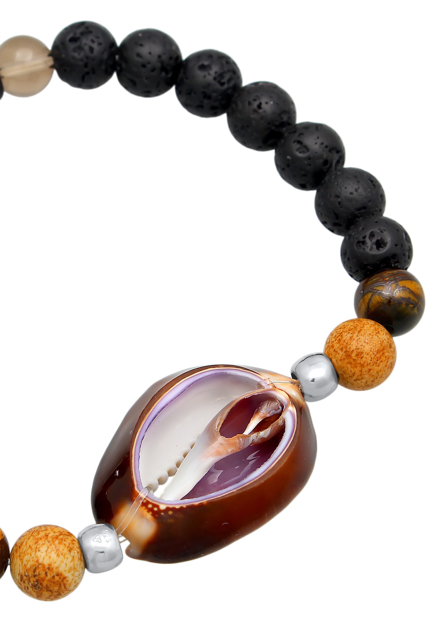 Kuzzoi Armkette »Armband Herren Lava Tigerauge Kauri Muschel 925 Silber«