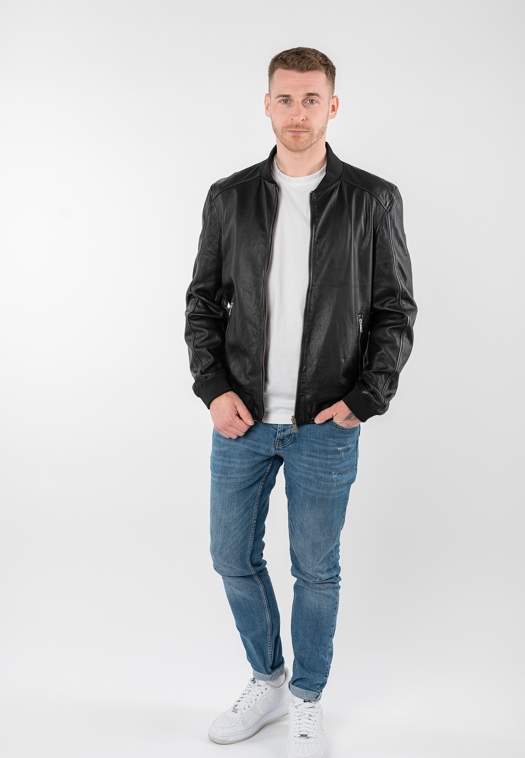 Mauritius Lederjacke »MMTorino« im Bomberjacken-Stil mit geripptem Kragen