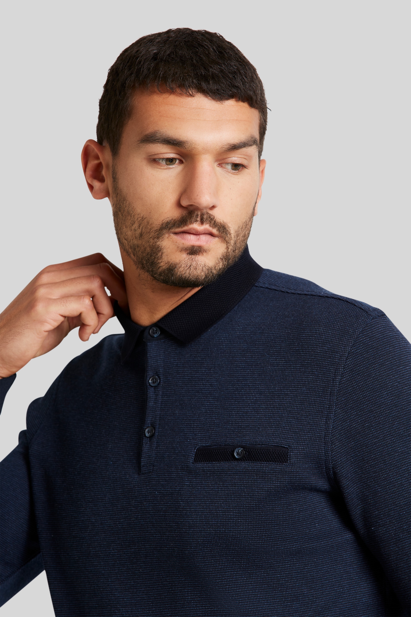 bugatti Langarm-Poloshirt, in 2-tone-Optik