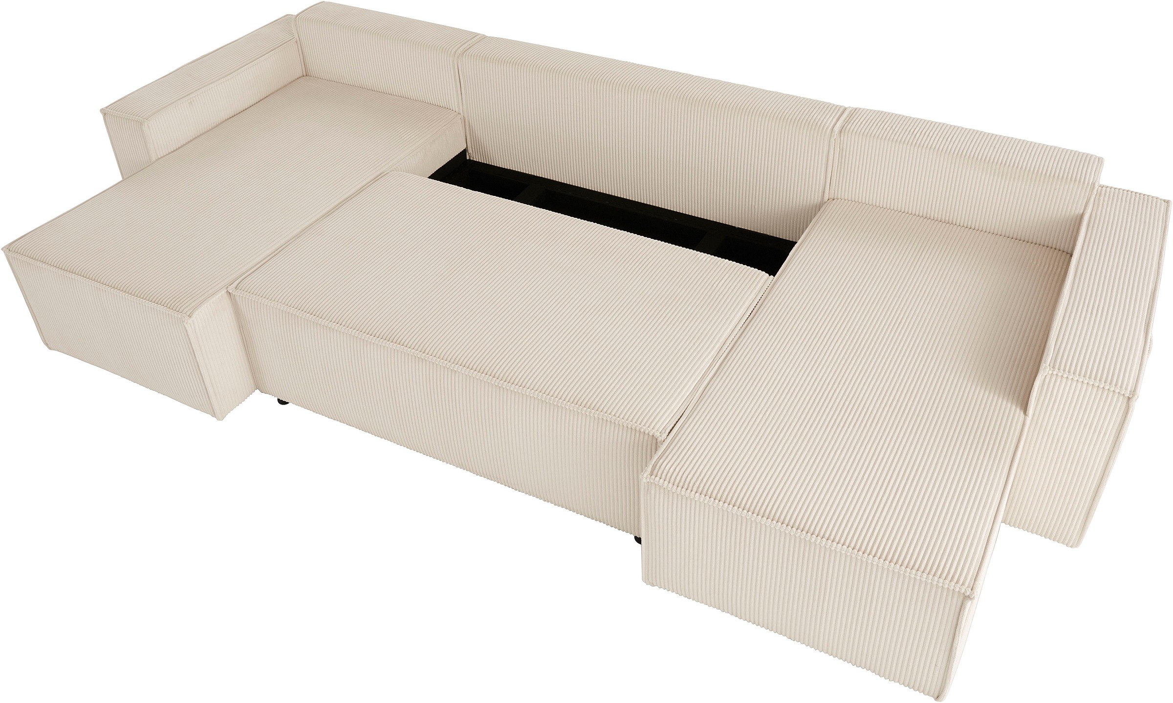 OTTO home Wohnlandschaft »Cassi, 311 cm, U-Form, Schlafsofa, Dauerschläfer, Boxspringfederung«, Schlaffunktion m. Bettkasten (Cord-Bezug