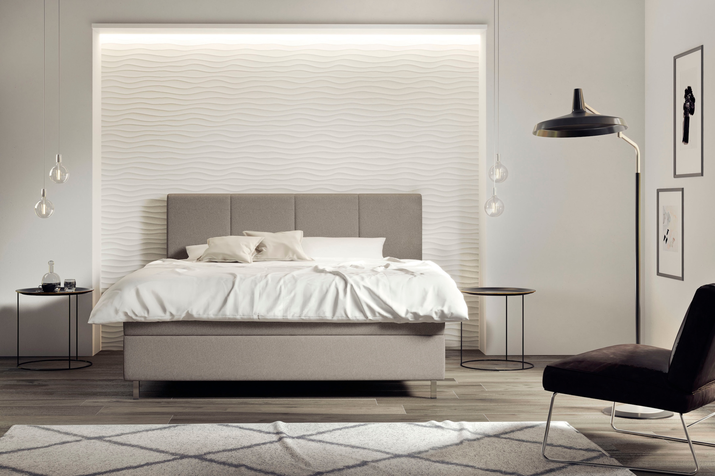 Boxspringbett »Saga«, GELTEX® Next Topper, Metallfuß in Chrom, niedriges Kopfteilhöhe...