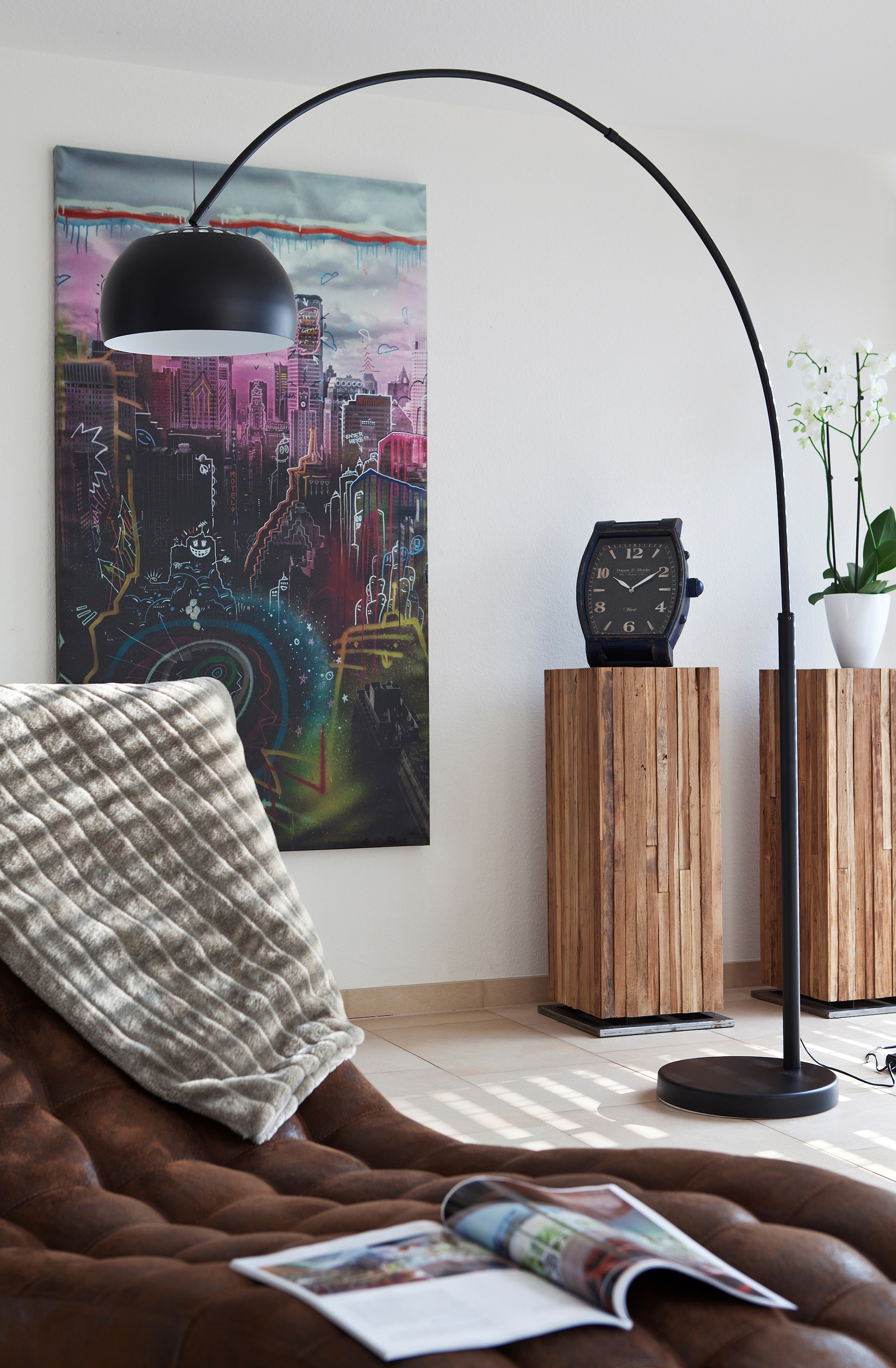 SalesFever Bogenlampe »Tinus«, 1 flammig, Leuchtmittel E27 | ohne Leuchtmittel, mit Dimmschalter, echter Marmorfuß
