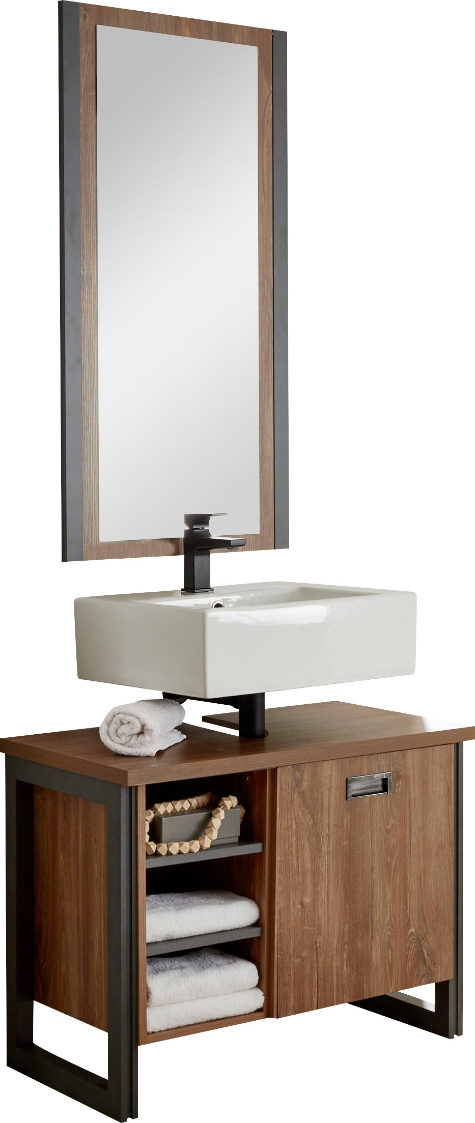 Home Affaire Badmöbel-Set »Detroit, Bad im Industrialdesign, 2-teiliges Badezimmer« Set, 2 Stk. tlg. in gelb