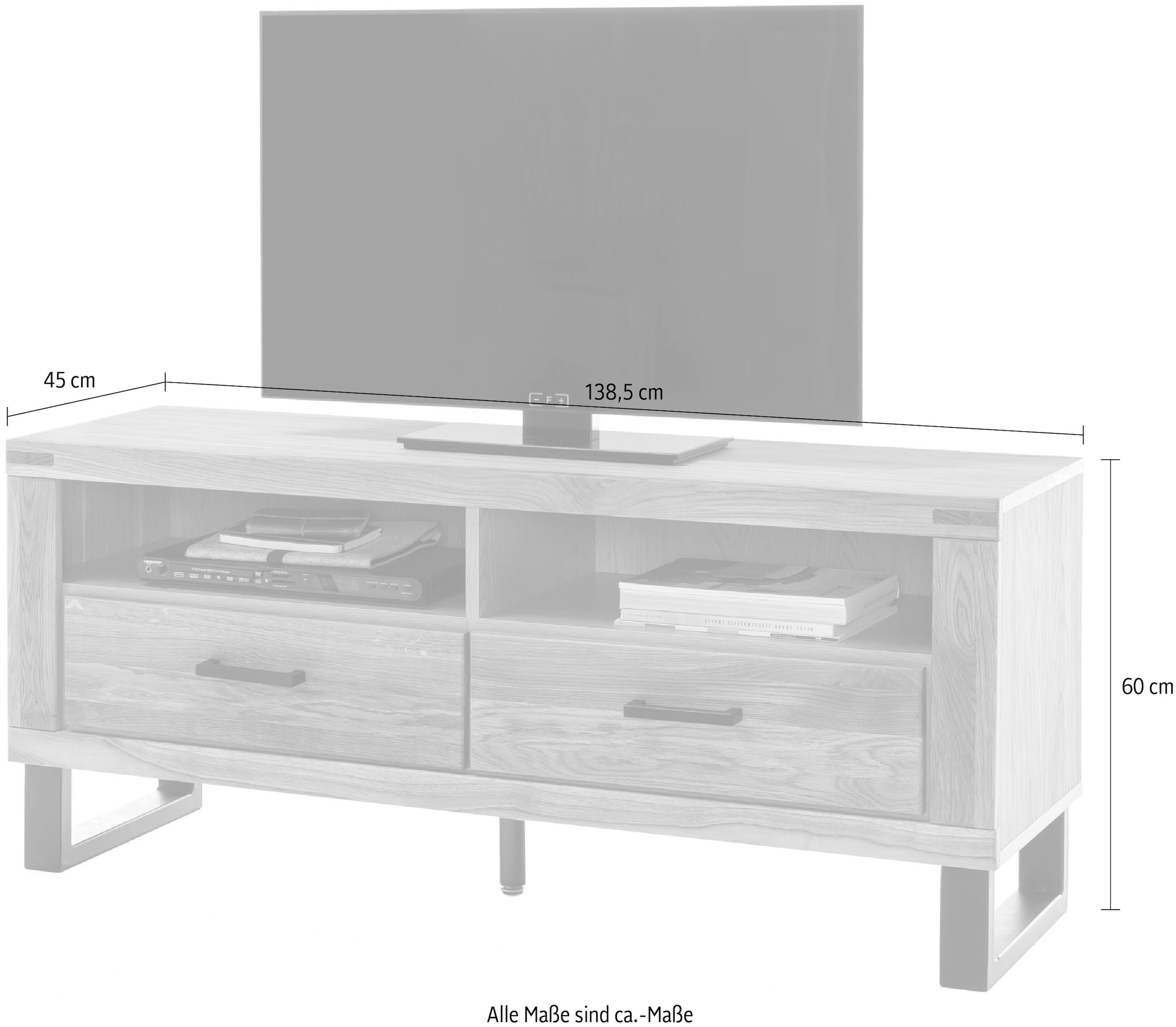 Home affaire Lowboard 1 Stk. tlg. Industriestil, Teilmassiv Eiche, schwarze Elemente, Modern