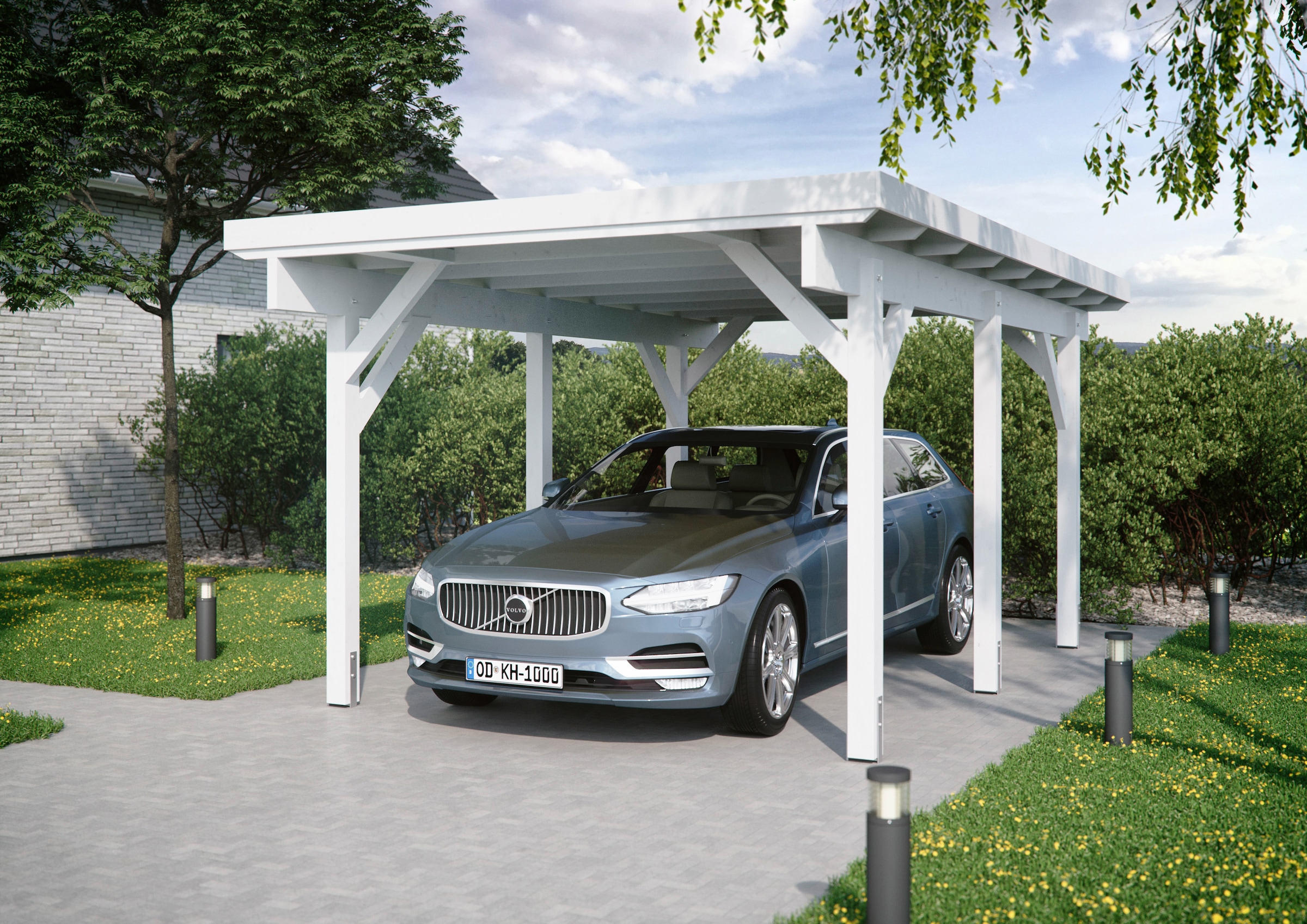 Kiehn-Holz Einzelcarport »KH 300 / KH 301«, 275 cm, weiß, Stahl-Dach, versch. Farben