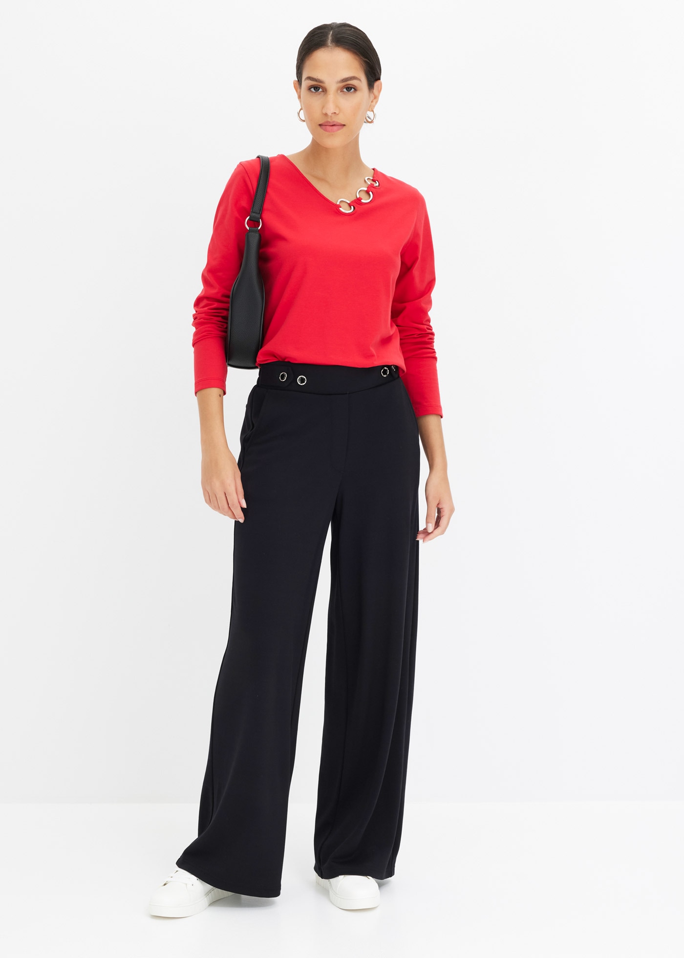 bonprix Langarmshirt bequeme Passform, Langarm, tolle Ösen-Details