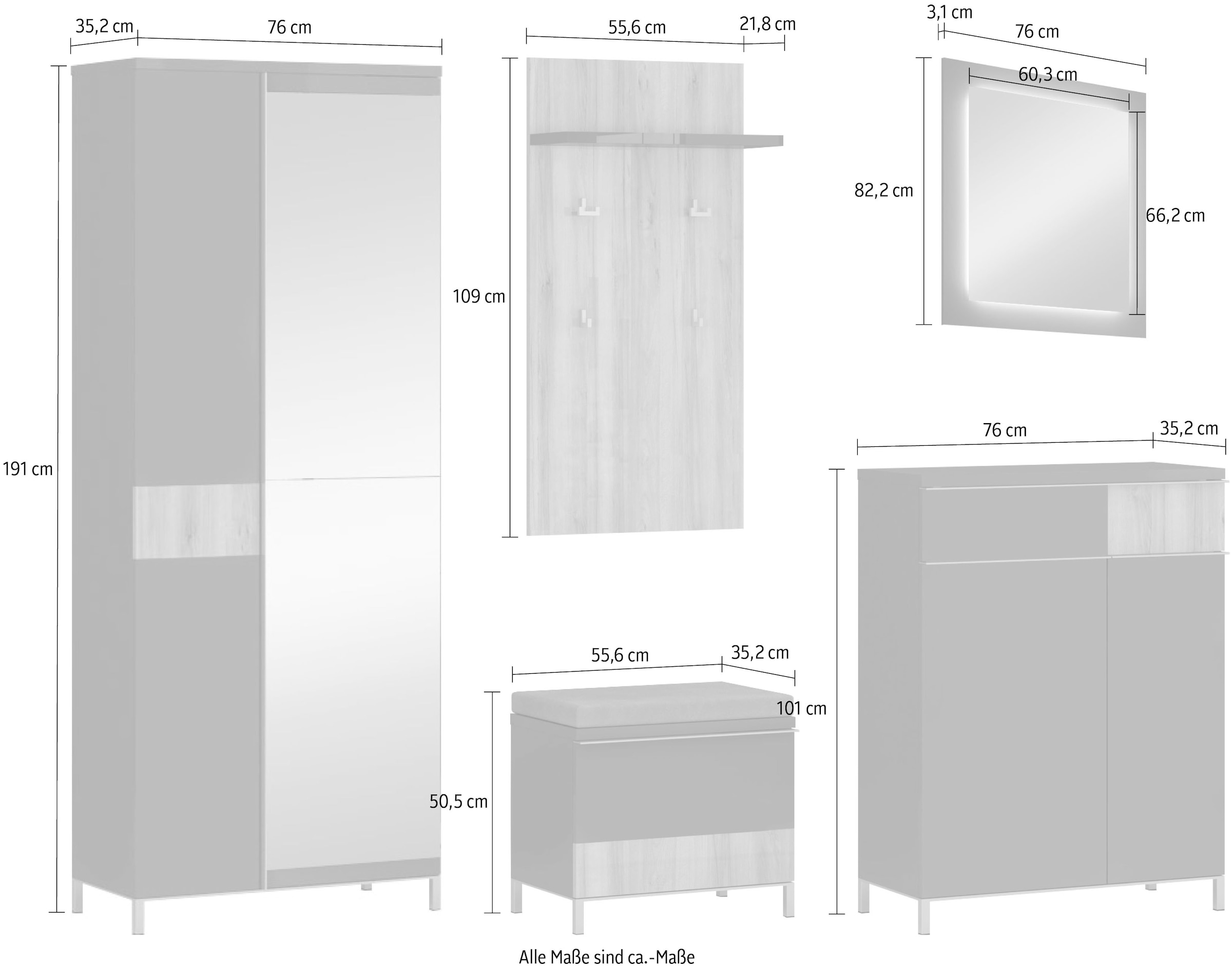 Places of Style Garderoben-Set »Onyx«, (Set, 5 St.)