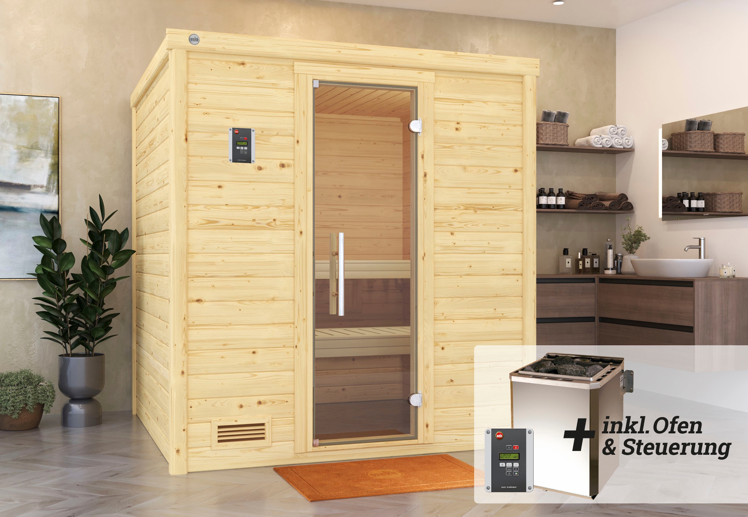weka Sauna »Bergen« Set,  7,5 kW Bio-Ofen mit digitaler Steuerung