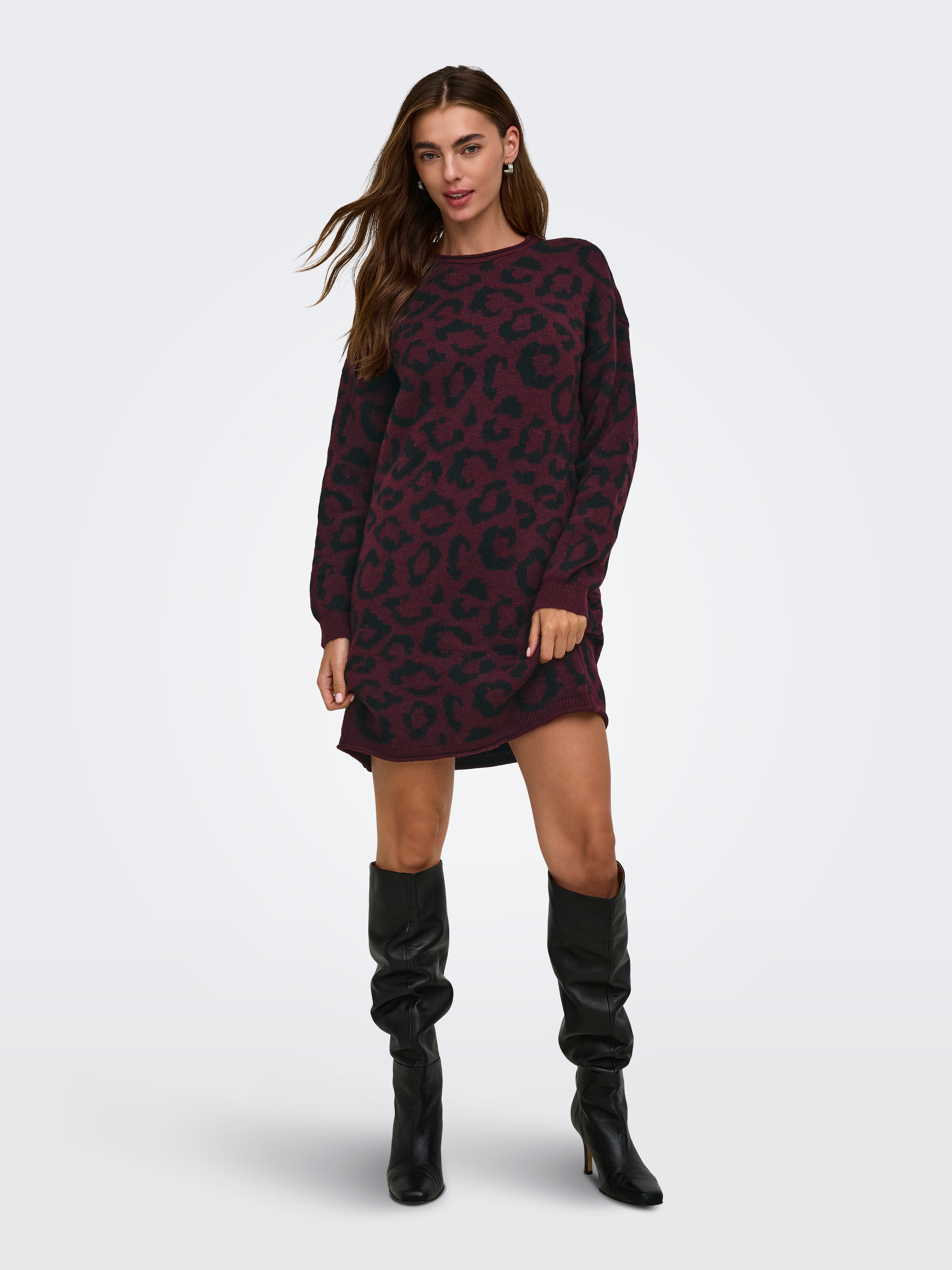 ONLY Strickkleid »ONLJADE PATTERN LS O-NECK DRESS RP KNT« Kunstfaser, regular fit