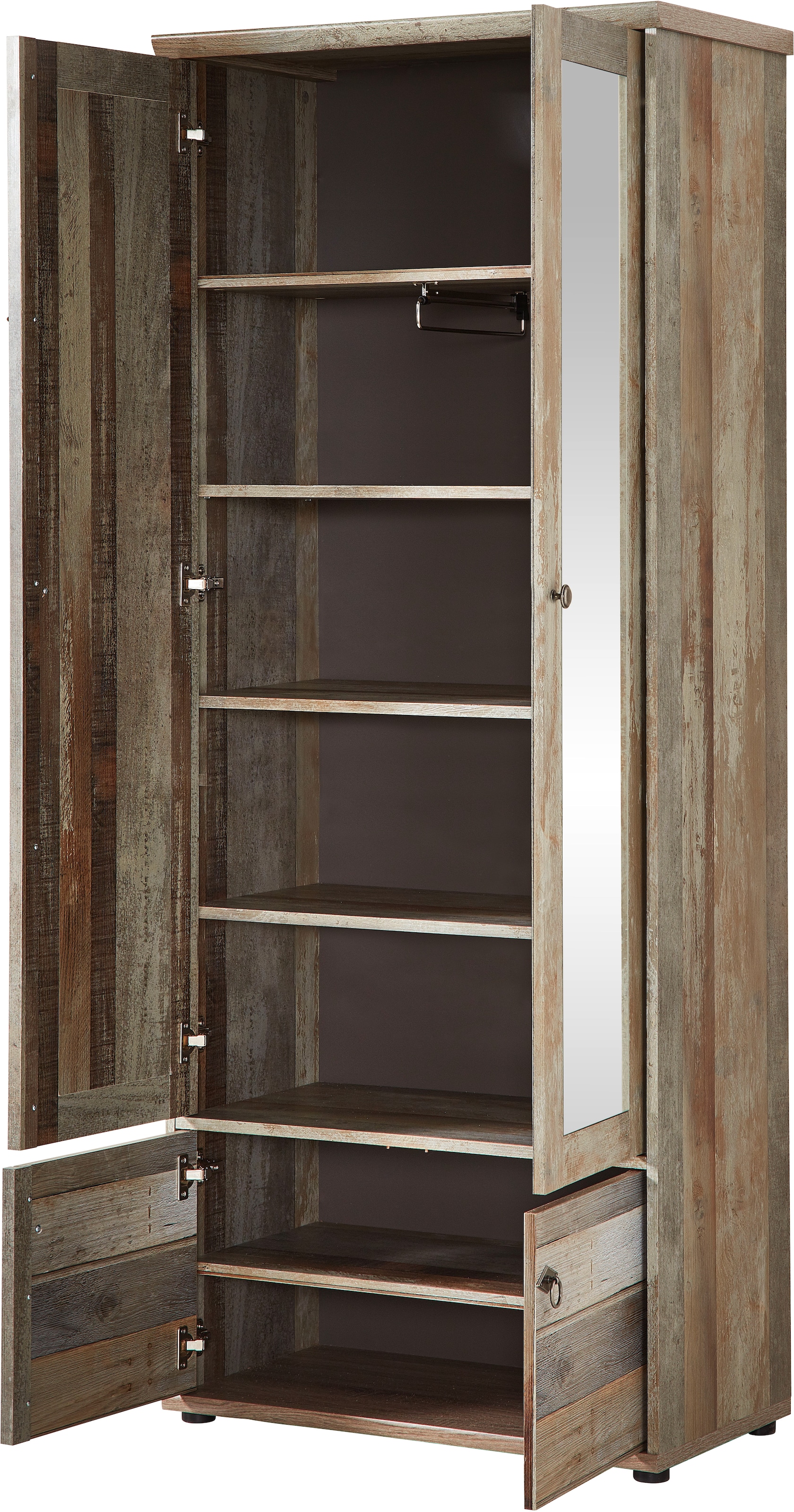 Innostyle Garderobenschrank »BONANZA« 1 Stk. tlg. 4 türig, 5 Fächer, Kleiderstange, Spiegel, Softclose, ABS Kanten