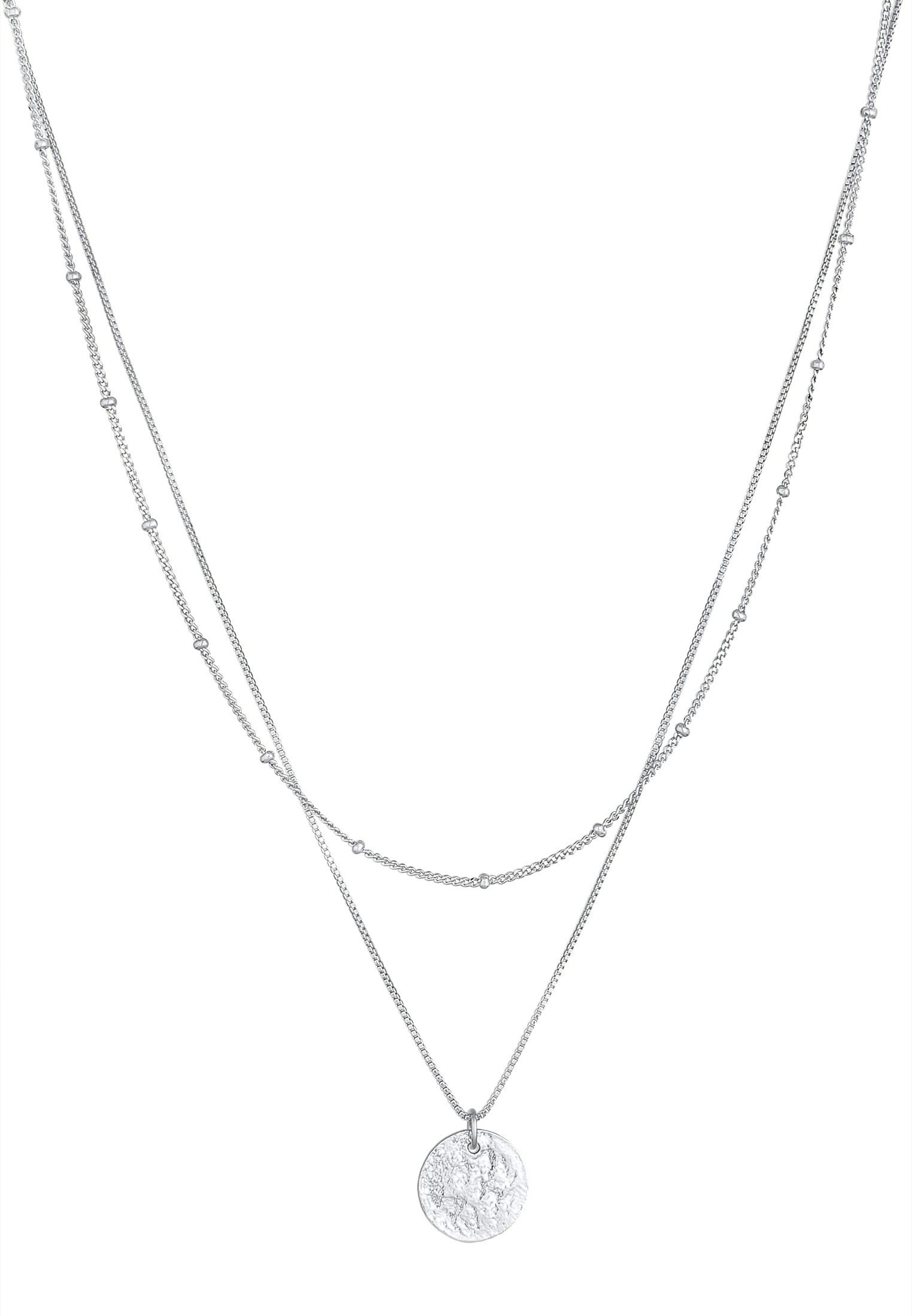 Elli Silberkette »Halskette Layer Plättchen Kugelkette Boho 2-lagig 925 Silber«