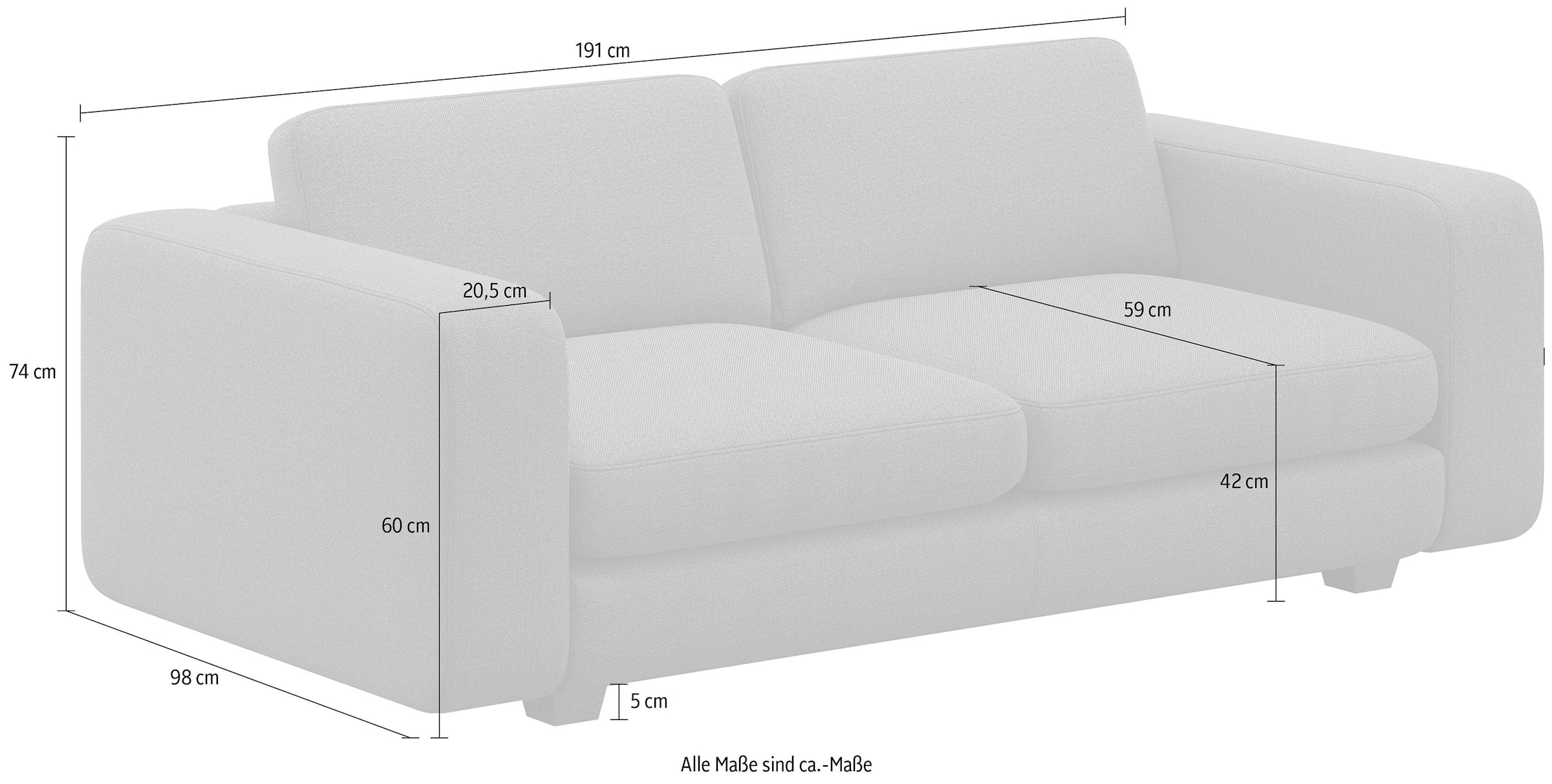 machalke® 2,5-Sitzer »valentino«, mit breiten Armlehnen, Füße Walnuss, Breite 191 cm