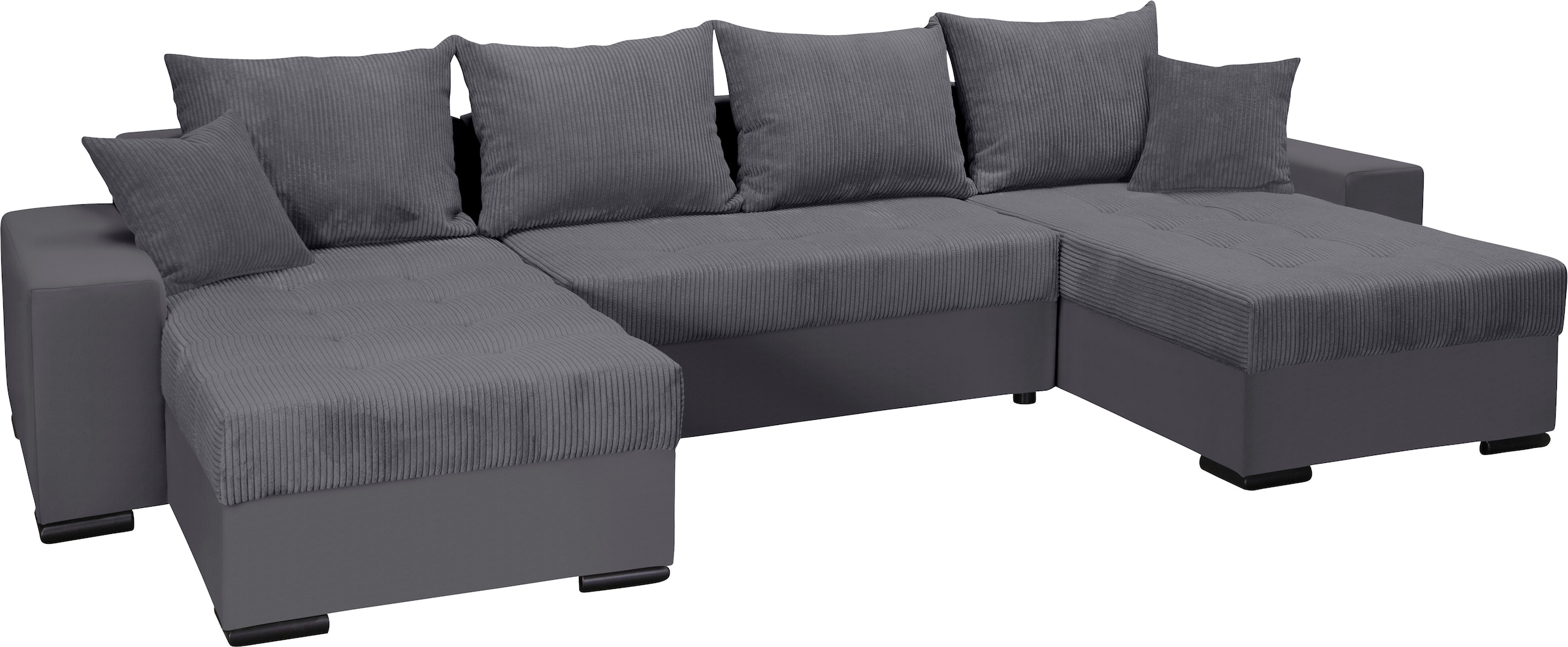 COLLECTION AB Wohnlandschaft »XL-Josy U-Form, Breite 313 cm, Cord-/Mix«, inkl. Bettfunktion, Bettkasten, mit 4 gleich großen Rückenkissen