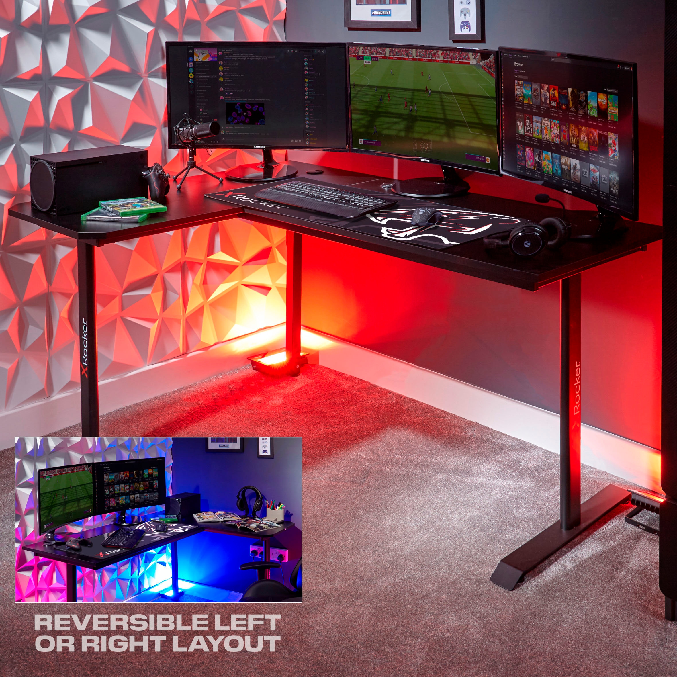 X Rocker Gamingtisch »Panther XL Ambi - Reversibler Gaming Eckschreibtisch in L-Form«
