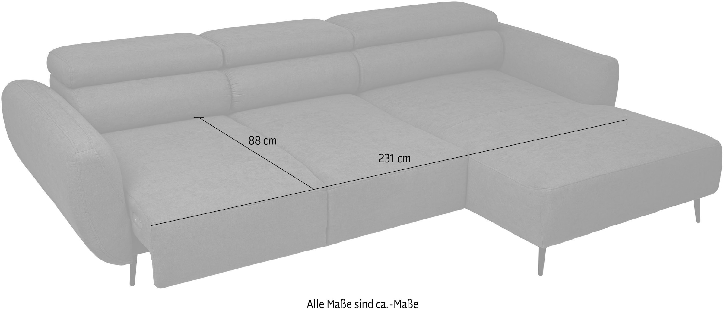 WERK2 Ecksofa »Alisson Sitztiefe elektrisch verstellbar & 3 verstellbaren Kopfstützen« Schwebendes L-Form Sofa in Cord, 15 cm bodenfrei (saugrobotergeeignet)