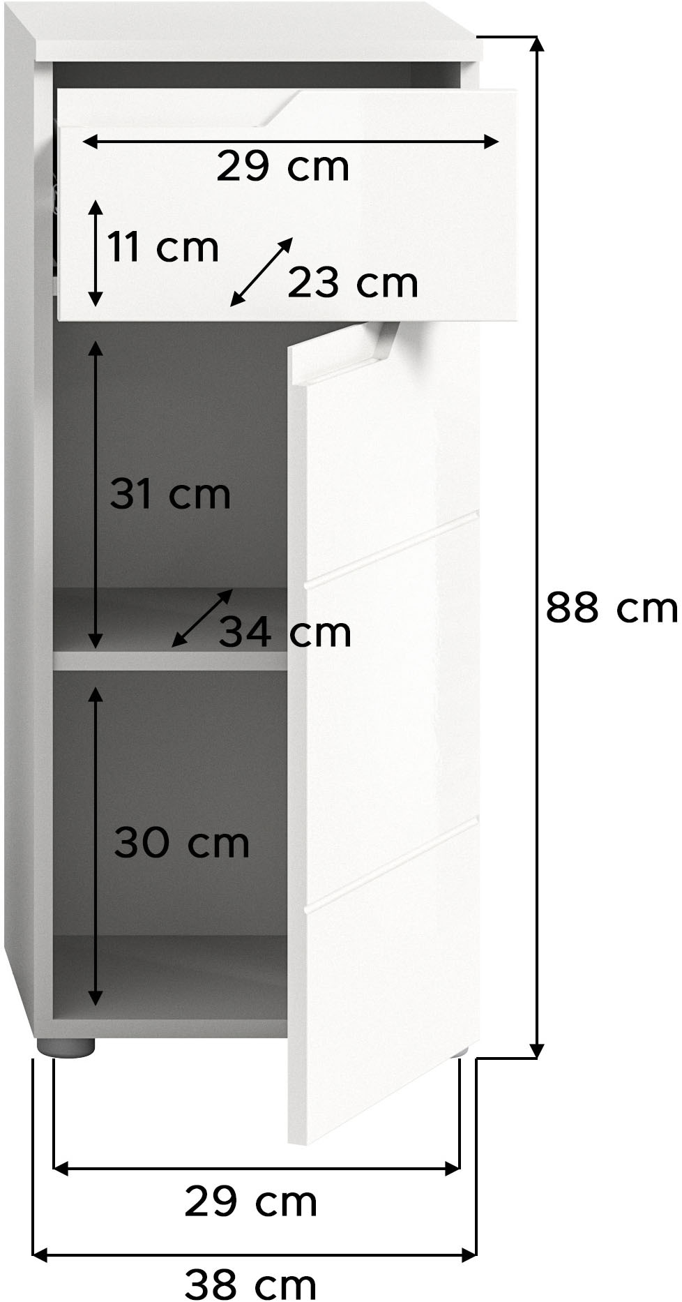 INOSIGN Unterschrank »CAPRI, Höhe 87 cm, 1 Schubkasten, 1 Tür mit Softclose-Funktion«, Standschrank, Badschrank, Kommode, Badkommode, Anrichte, Midischrank