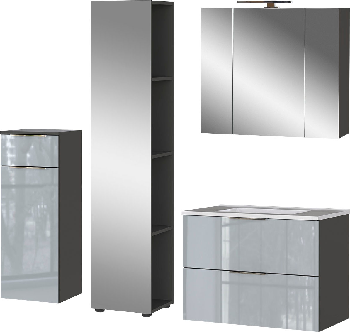 GERMANIA Badmöbel-Set »Oakland«, (4 St.), inkl. WT-Unterschrank, Spiegelschrank, Schrank und Regal