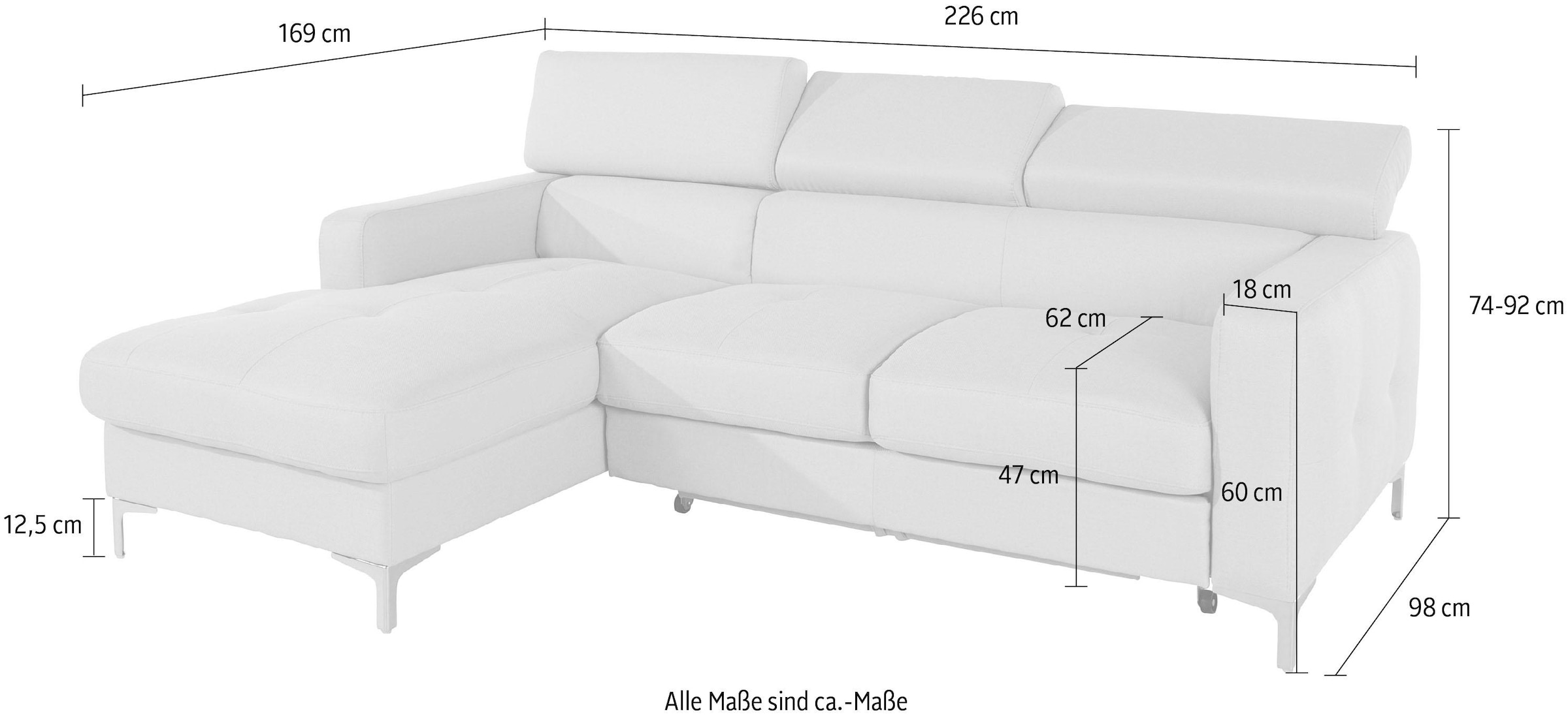 COTTA Ecksofa »Sammy L-Form«, inklusive Kopfteilverstellung, wahlweise mit Bettfunktion