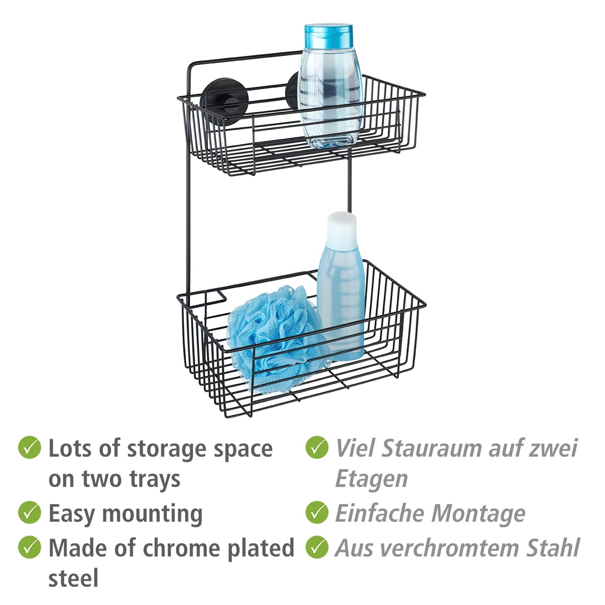 WENKO Duschregal »Vacuum-Loc® Wandregal 2 Etagen Bari Schwarz«, 2 Etagen