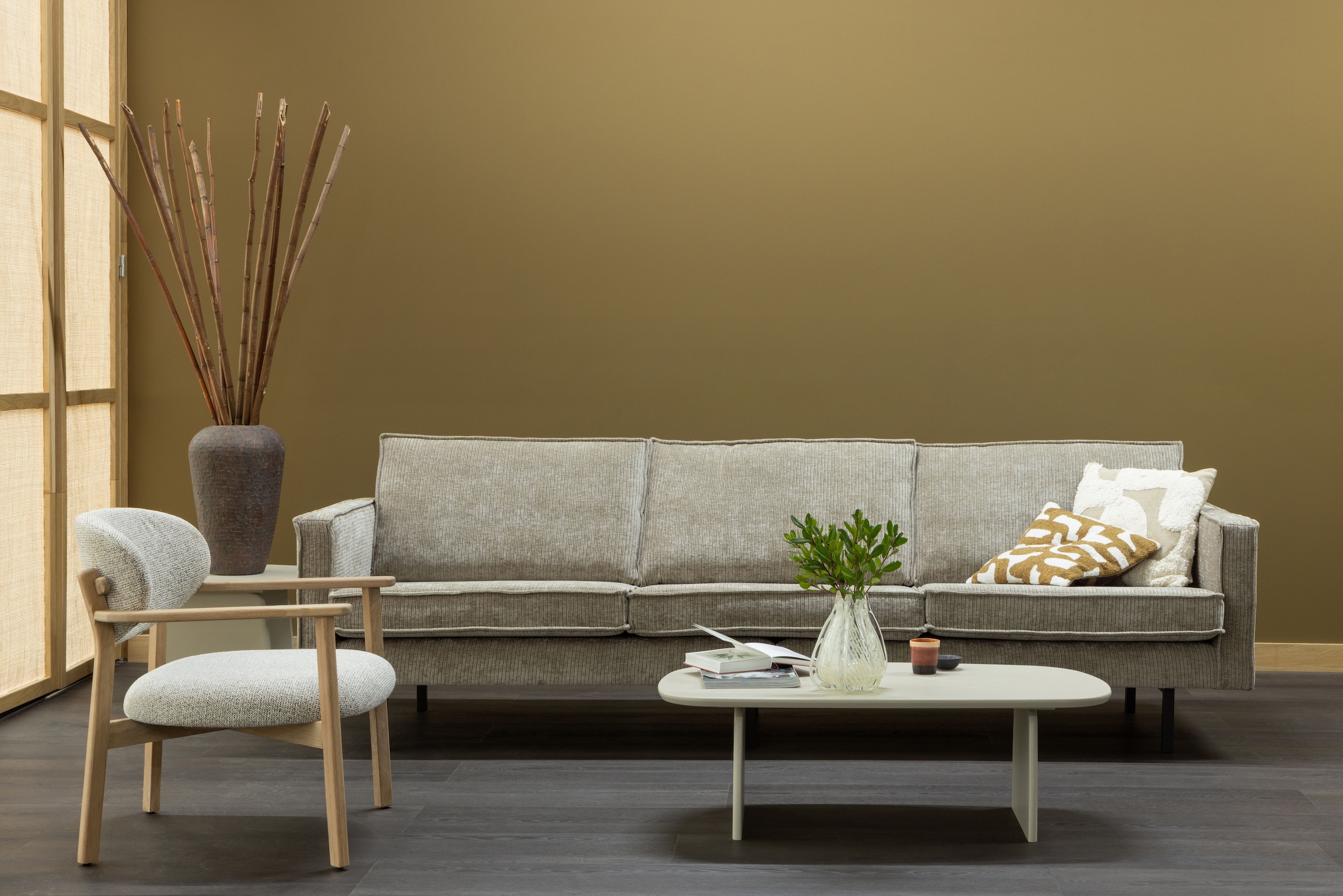 WOOOD Loungesessel »Udar mit Eichenholzgestell und More-Melange-Bezug, B68 x T75 x H76 cm« Sehr hohe Verschleißfestigkeit, Armlehnen integriert, Tragkraft 120 kg