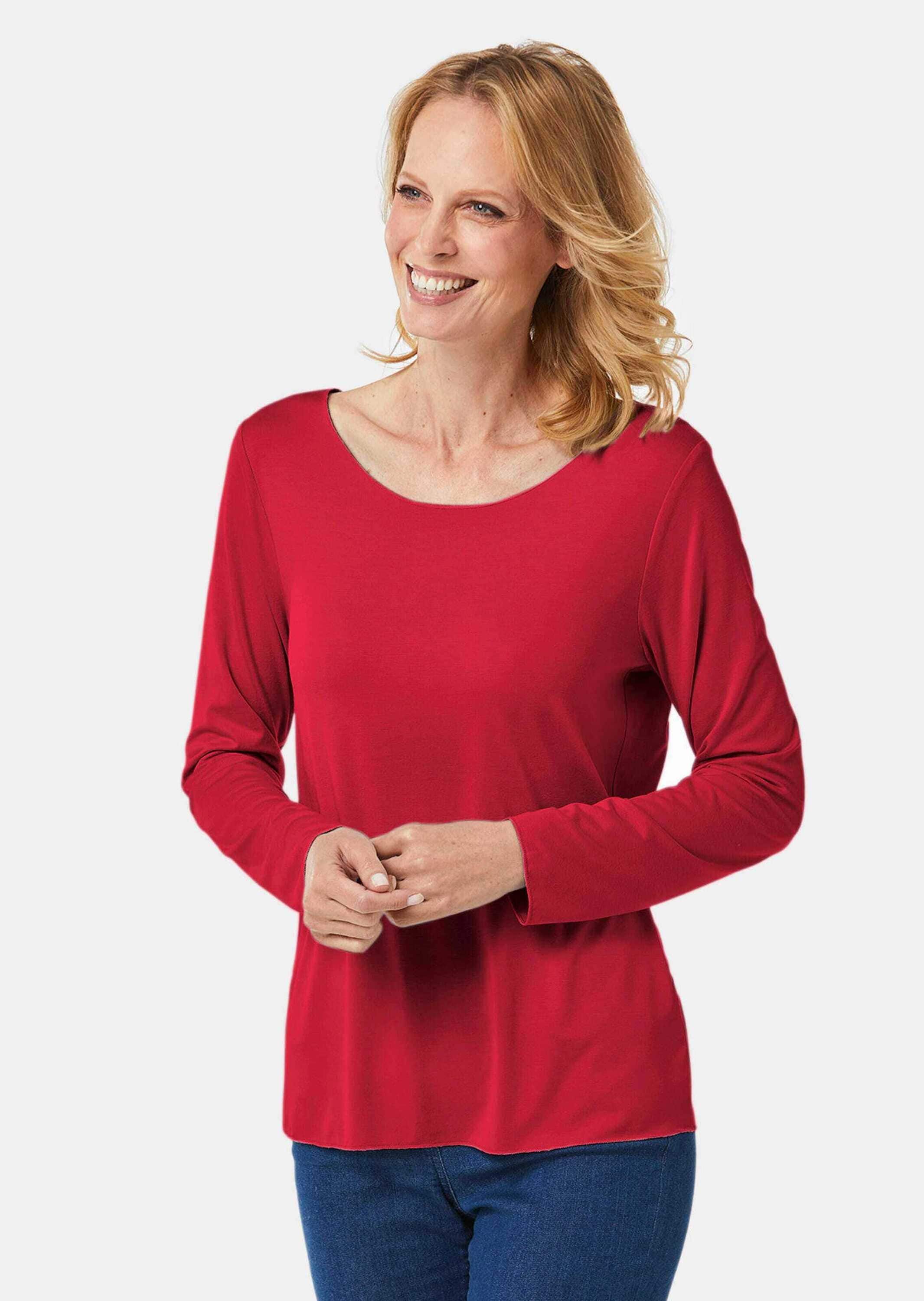 GOLDNER Longpullover »Shirt Kombistarkes Langarmshirt mit tonaler Zierkante«