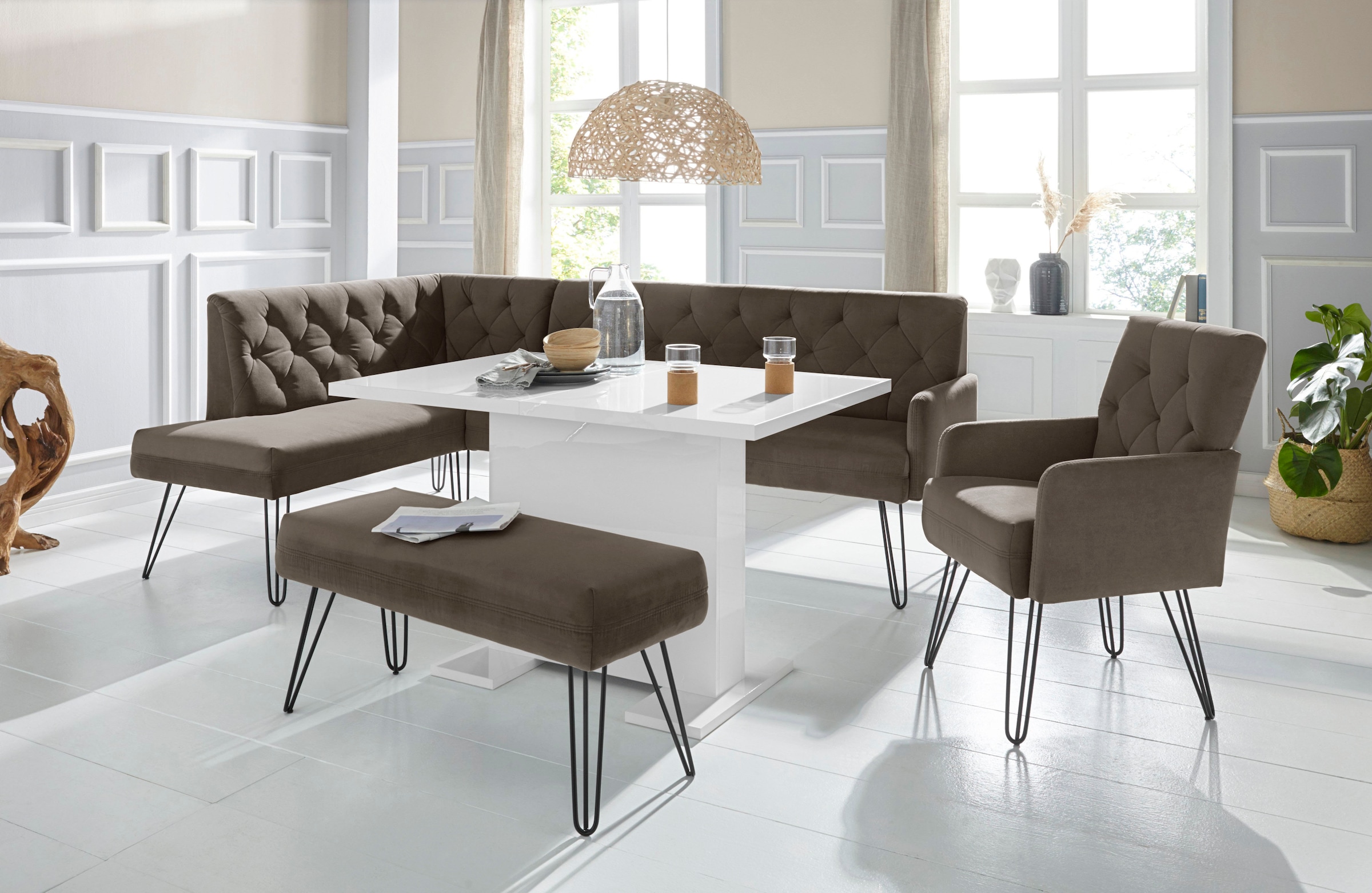 exxpo - sofa fashion Eckbank »Doppio, Chesterfield Optik, komfortabel und bequem, hohe Designfüße«, Frei im...