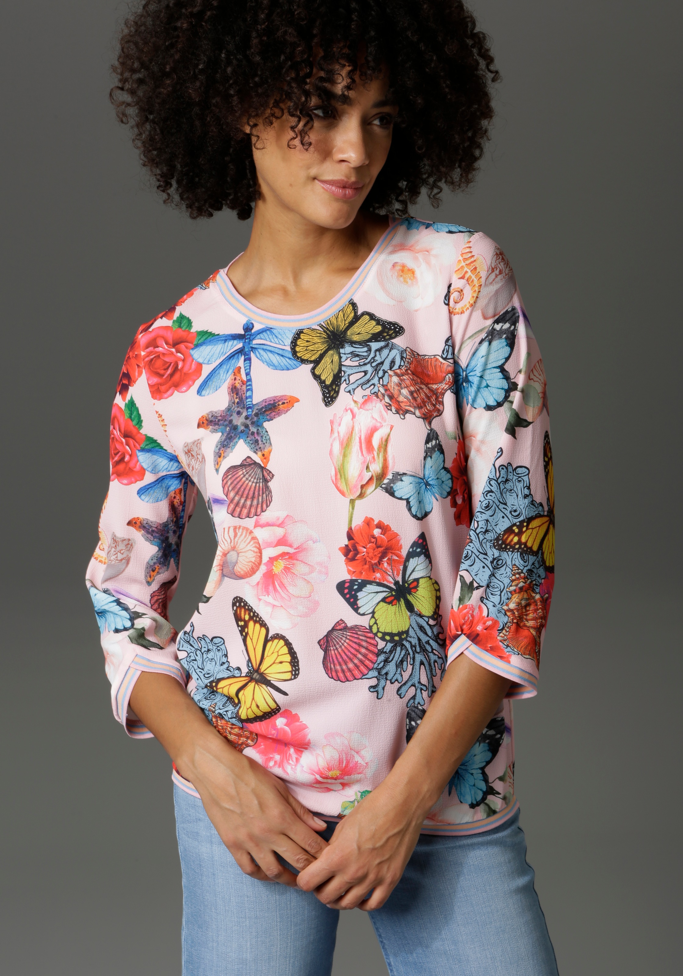 Aniston CASUAL Shirtbluse, mit Motivdrucken aus Strand, Meer und Garten - NEUE KOLLEKTION