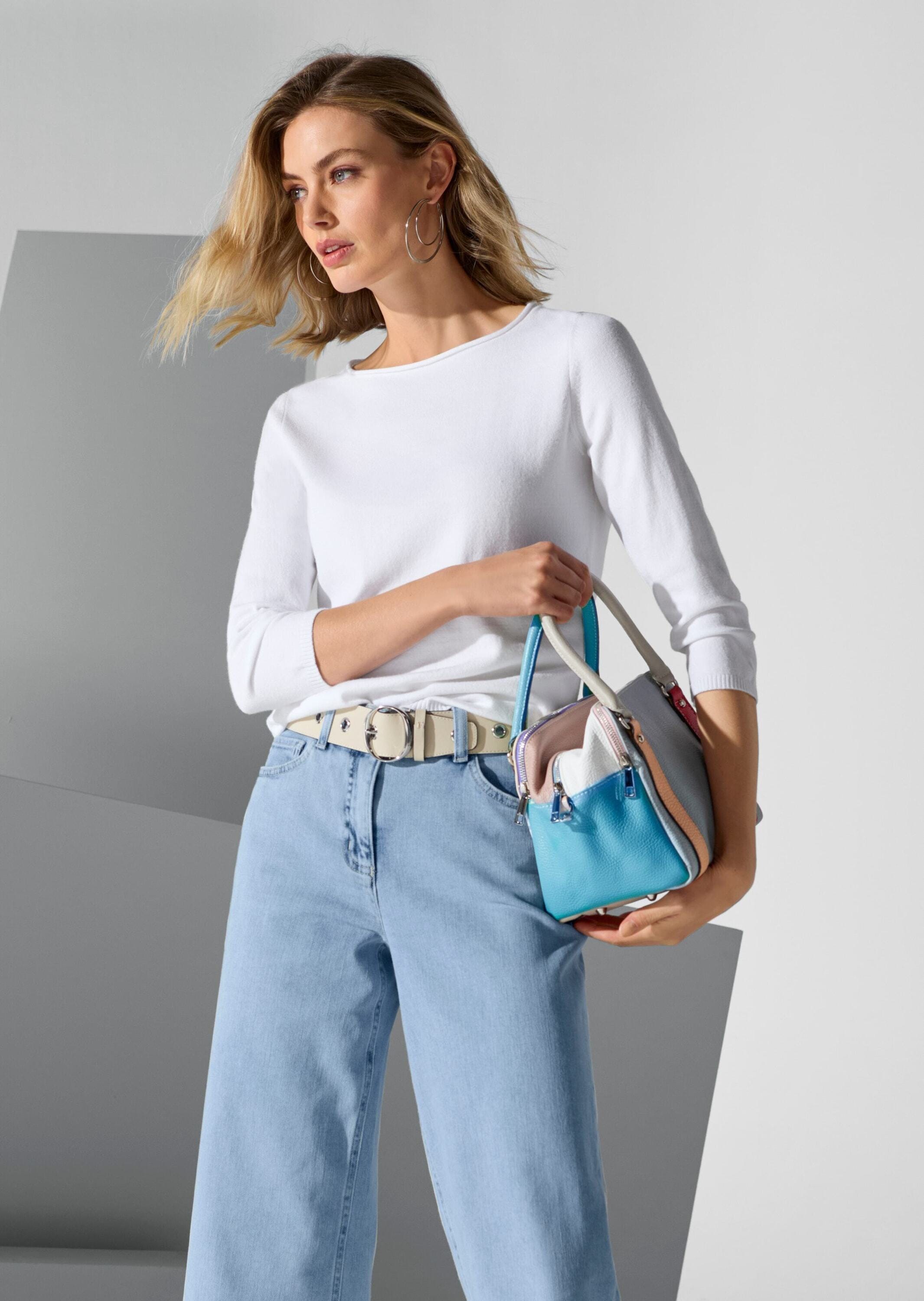 MADELEINE Longpullover »Feinstrickpullover Basic-Pullover mit Rollkante« Eleganter U-Boot-Ausschnitt