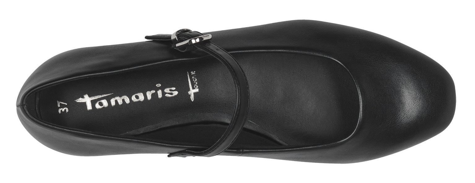Tamaris Riemchenballerina, Blockabsatz, Businessschuh, Flats in veganer Verarbeitung