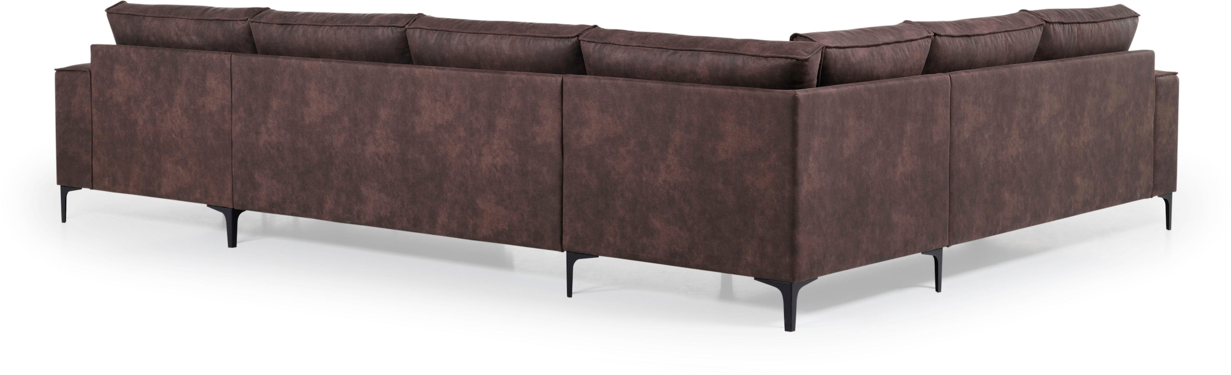 Places of Style Wohnlandschaft »XXL Sofa Oland, Struktur, Flachgewebe, Luxus-Microfaser, Boucle«, U-Form, 342 cm, Wellenunterfederung, Skandi-Design, Metallfüße