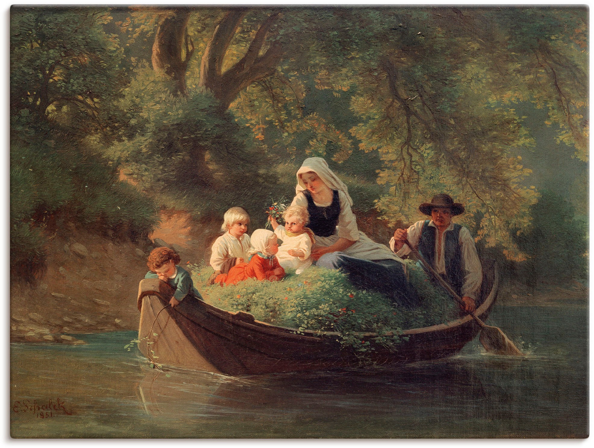 Artland Wandbild »Bauernfamilie in einem Boot«, Gruppen & Familien, (1 St.), in vielen Größen & Produktarten - Alubild / Outdoorbild für den Außenbereich, Leinwandbild, Poster, Wandaufkleber / Wandtattoo auch für Badezimmer geeignet