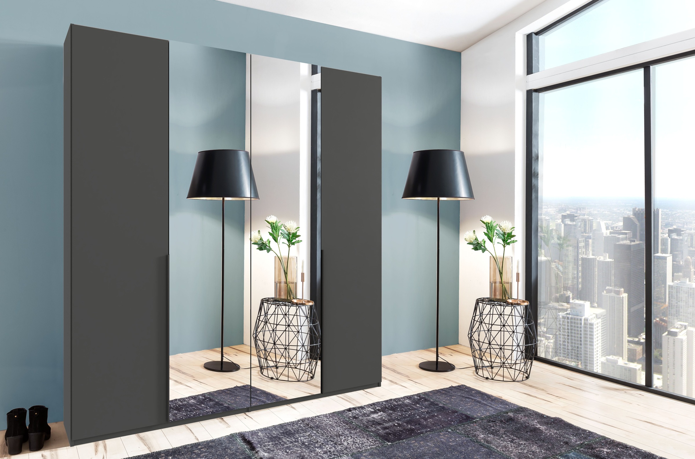 Wimex Kleiderschrank »Mugano,in 8 Breiten,3 Höhen,2 Tiefen, viele Farben, Made in Germany«, (in Basic oder Premium Ausstattung mit 2 weiteren Einlegeböden), mit langen oder kurzen Griffen aus Metall, mit oder ohne Spiegel