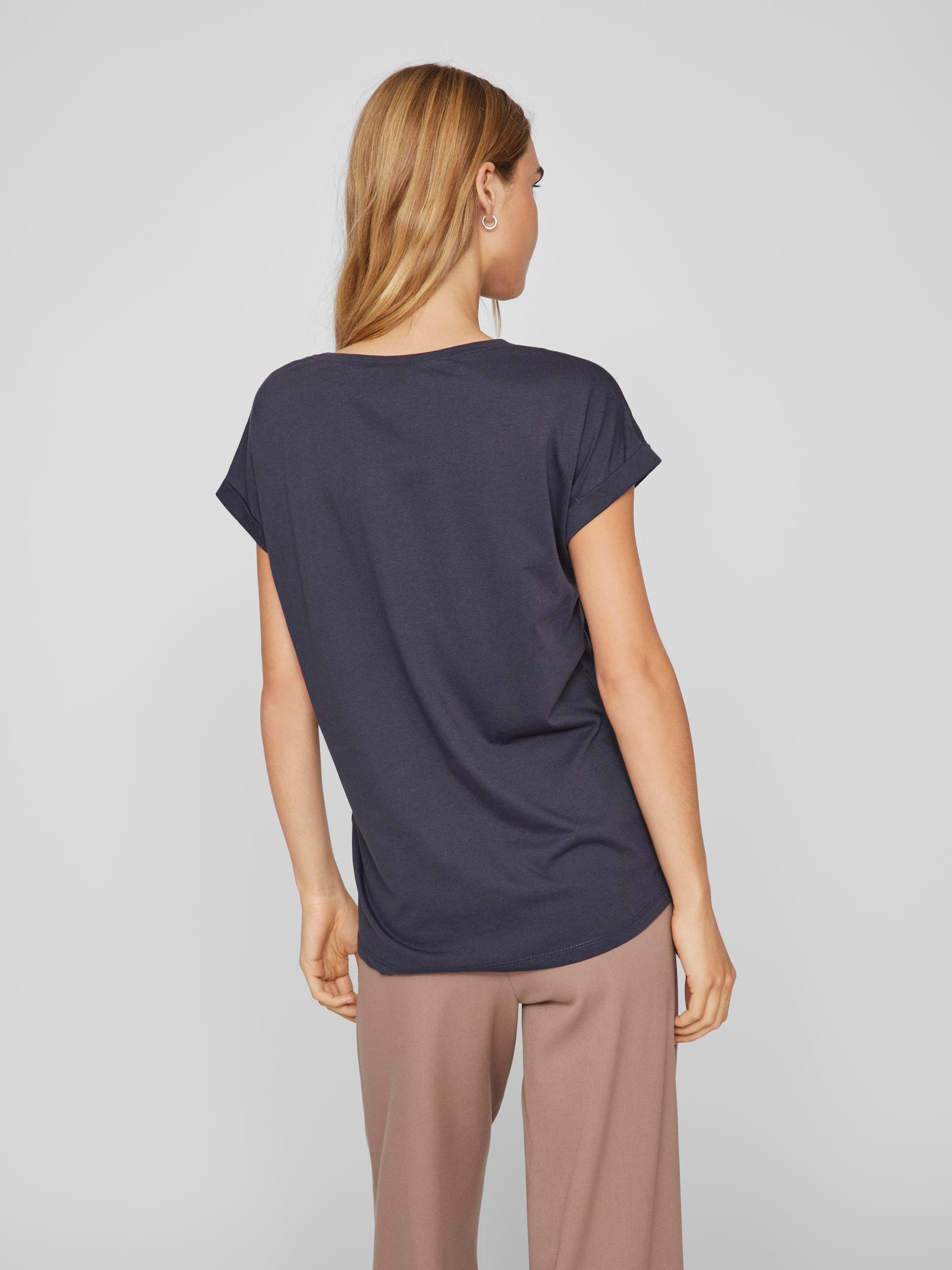 Vila Rundhalsshirt »VIDREAMERS NEW PURE T-SHIRT/SU-NOOS«, Basic Damen-T-Shirt mit Rundhalsausschnitt und umgeschlagenen Ärmeln
