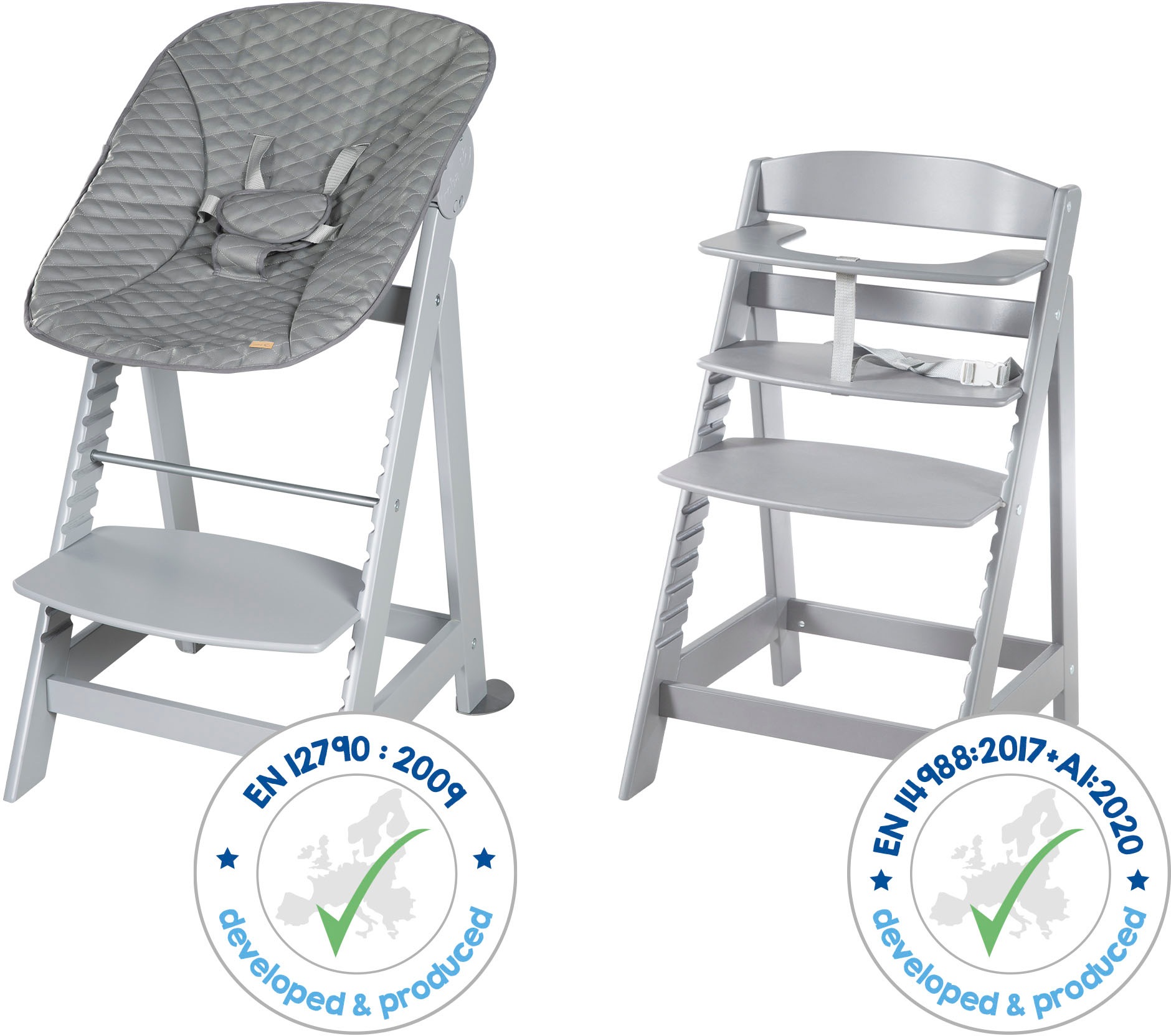 roba® Hochstuhl »Treppenhochstuhl 2-in-1 Set Born Up taupe«, mit Neugeborenen-Aufsatz, Stone gesteppt