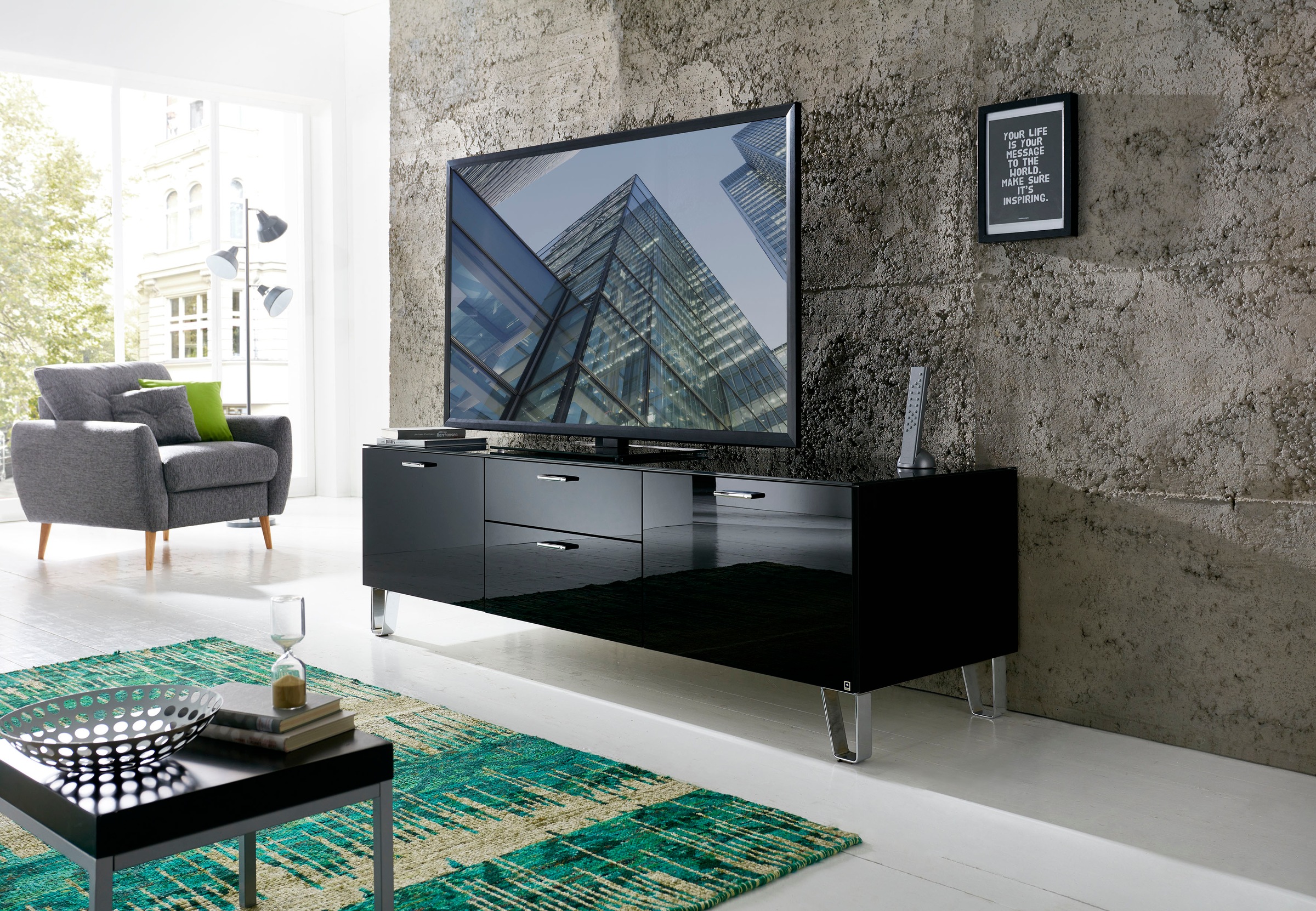 LEONARDO Lowboard »CUBE«, auf Designfüßen, mit 2 Türen, 1 Klappe, 1 SK, Breite 189 cm