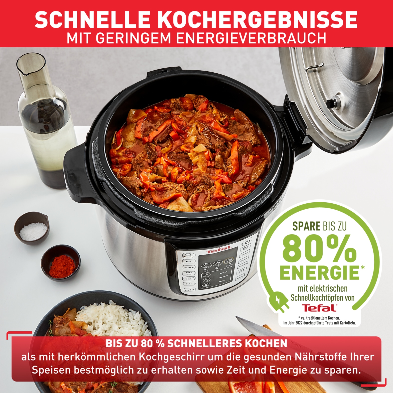 Tefal Multikocher »CY505E Fast & Delicious Multikocher, elektrischer Schnellkochtopf«, 25 automatische Programme, 6 l Fassungsvermögen, sichere Drucktechnologie, Zeit- und Temperaturregler, Warmhaltefunktion, mit Rezeptheft