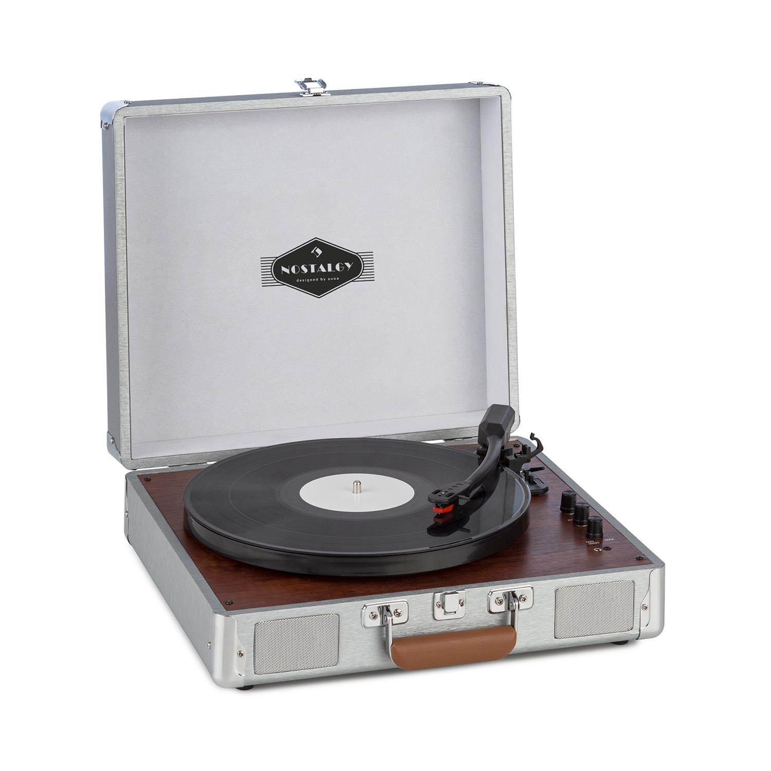 Auna Plattenspieler mit BT Stereolautsprecher Bluetooth silber