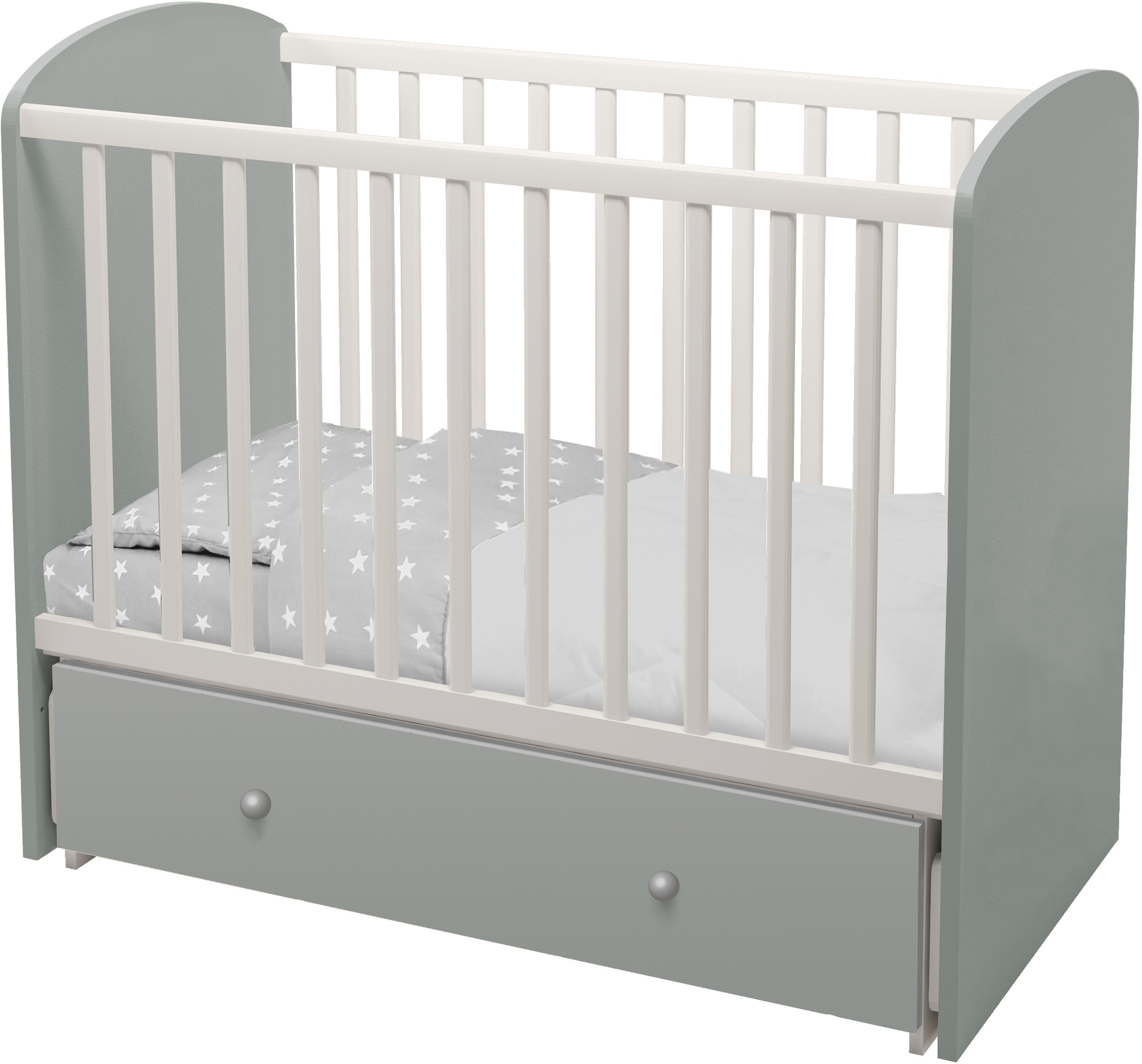 Polini kids Babybett »Sky 745, Weiß-Grau«, mit Bettschubkasten und Schaukelfunktion