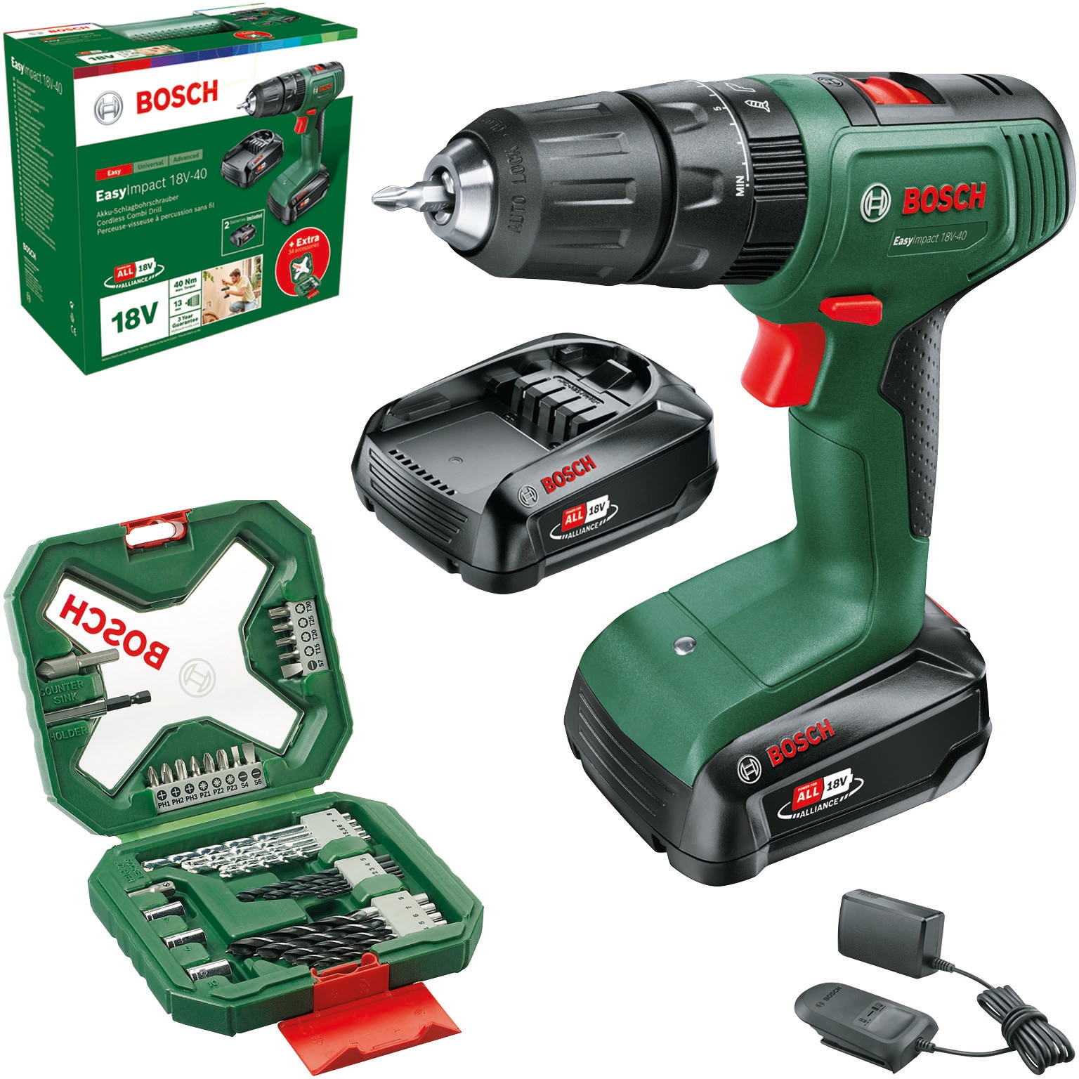 Bosch Home & Garden Akku-Schlagschrauber »EasyImpact 18V-40«, inkl. 2 Akkus 18V/2Ah und Ladegerät