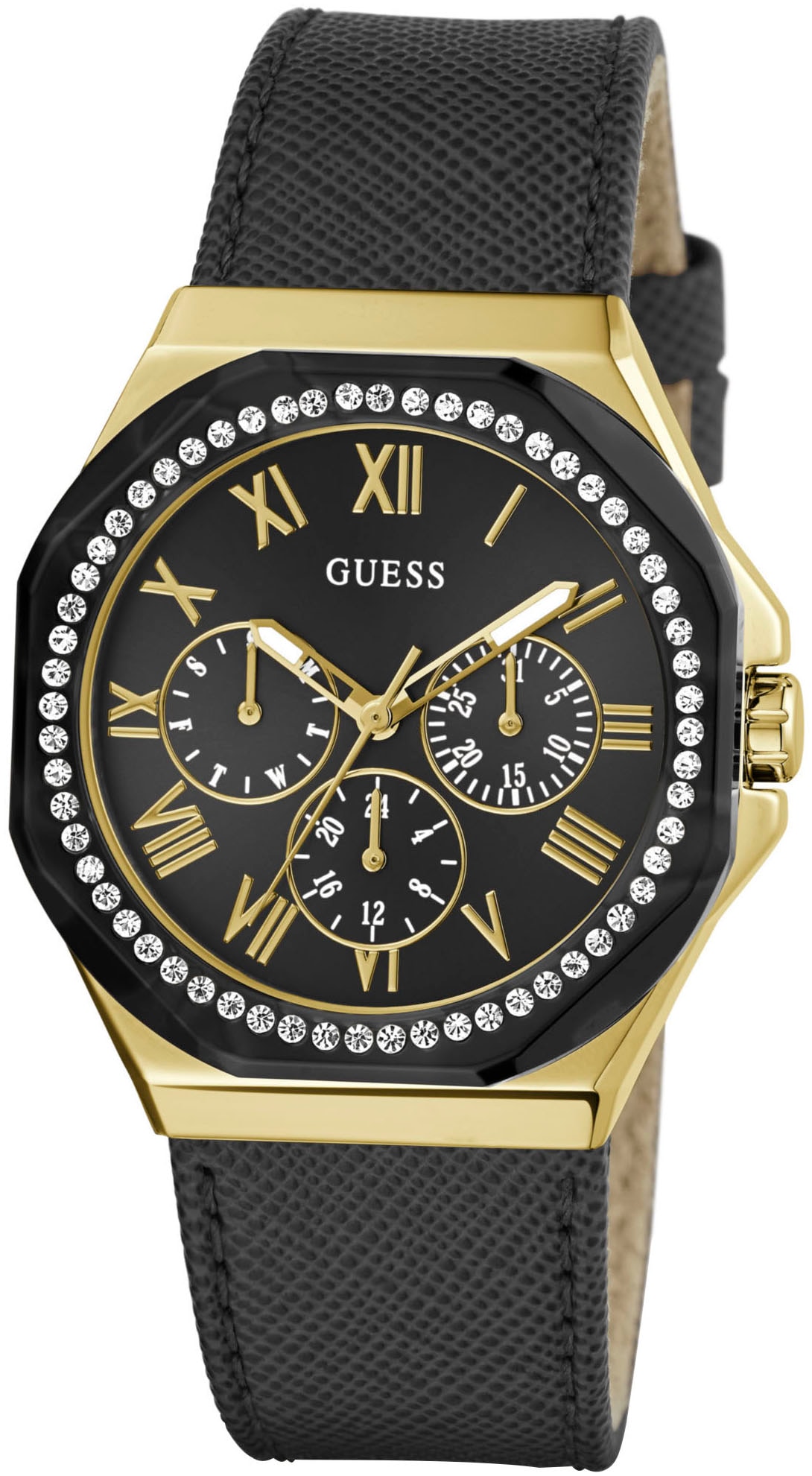 Guess Multifunktionsuhr »GLAZE«, Quarzuhr, Armbanduhr, Damenuhr, Datum, 12/24-Std.-Anzeige, analog