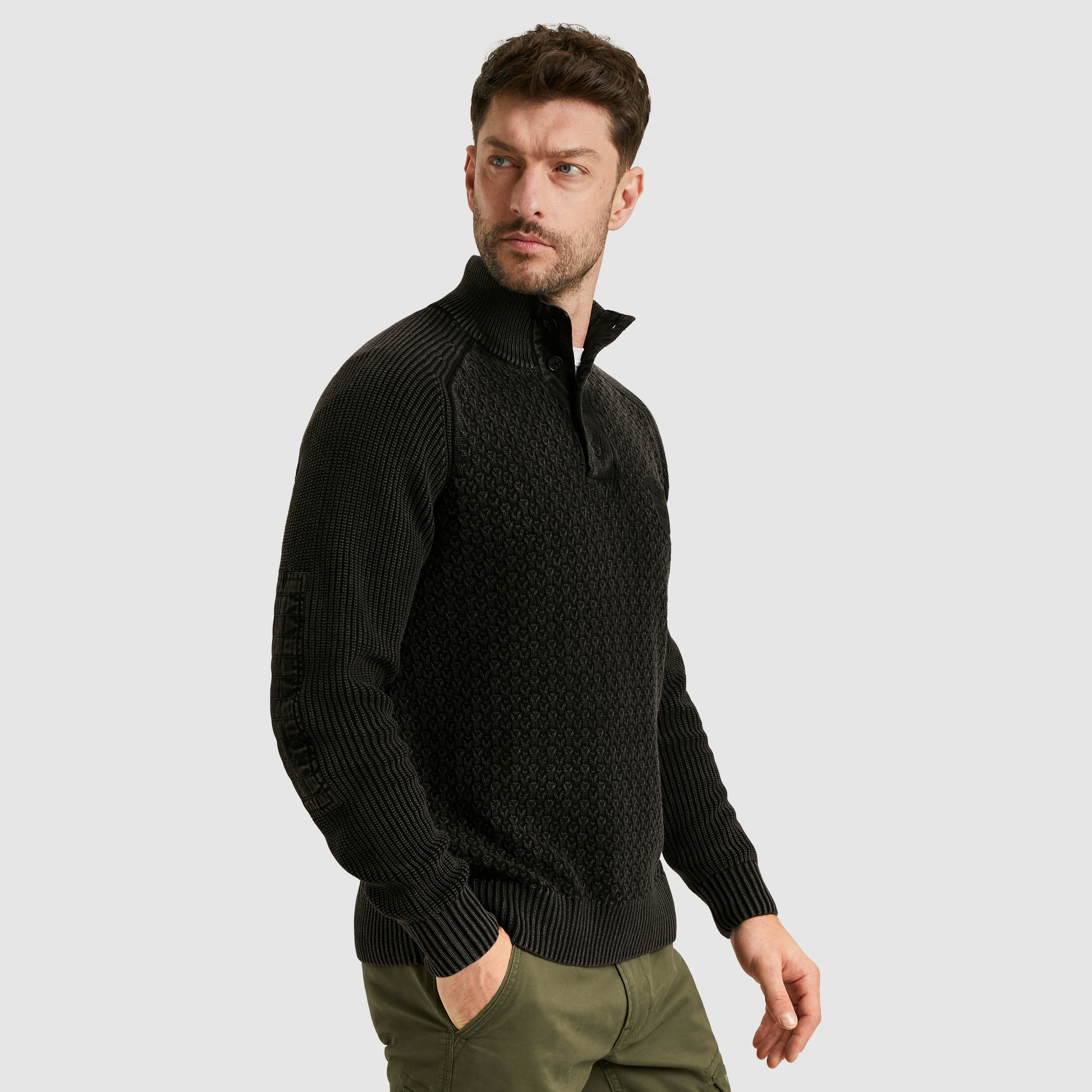 PME LEGEND Strickpullover mit kurzer Knopfleiste